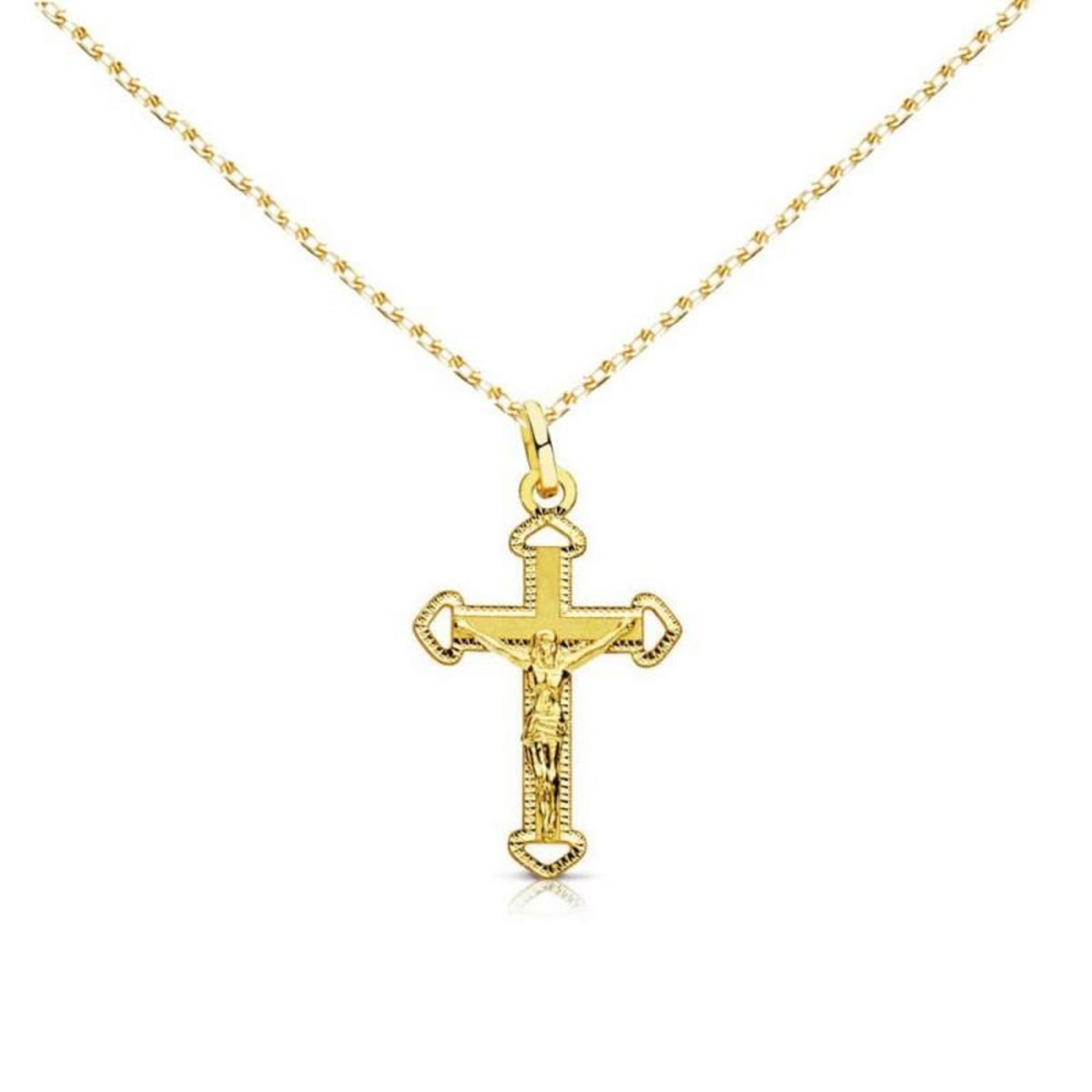 L'ATELIER D'AZUR Collier - Médaille Croix Or 18 Carats 750/000 - Christ sur la Croix - Chaine Dorée