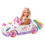 BARBIE Poupée Barbie Chelsea et sa décapotable licorne