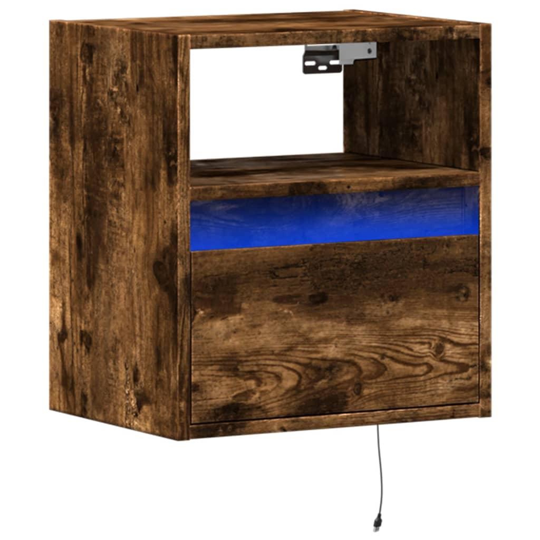 Voir la diapositive 3 : VIDAXL Table de chevet murale avec lumieres LED chene fume
