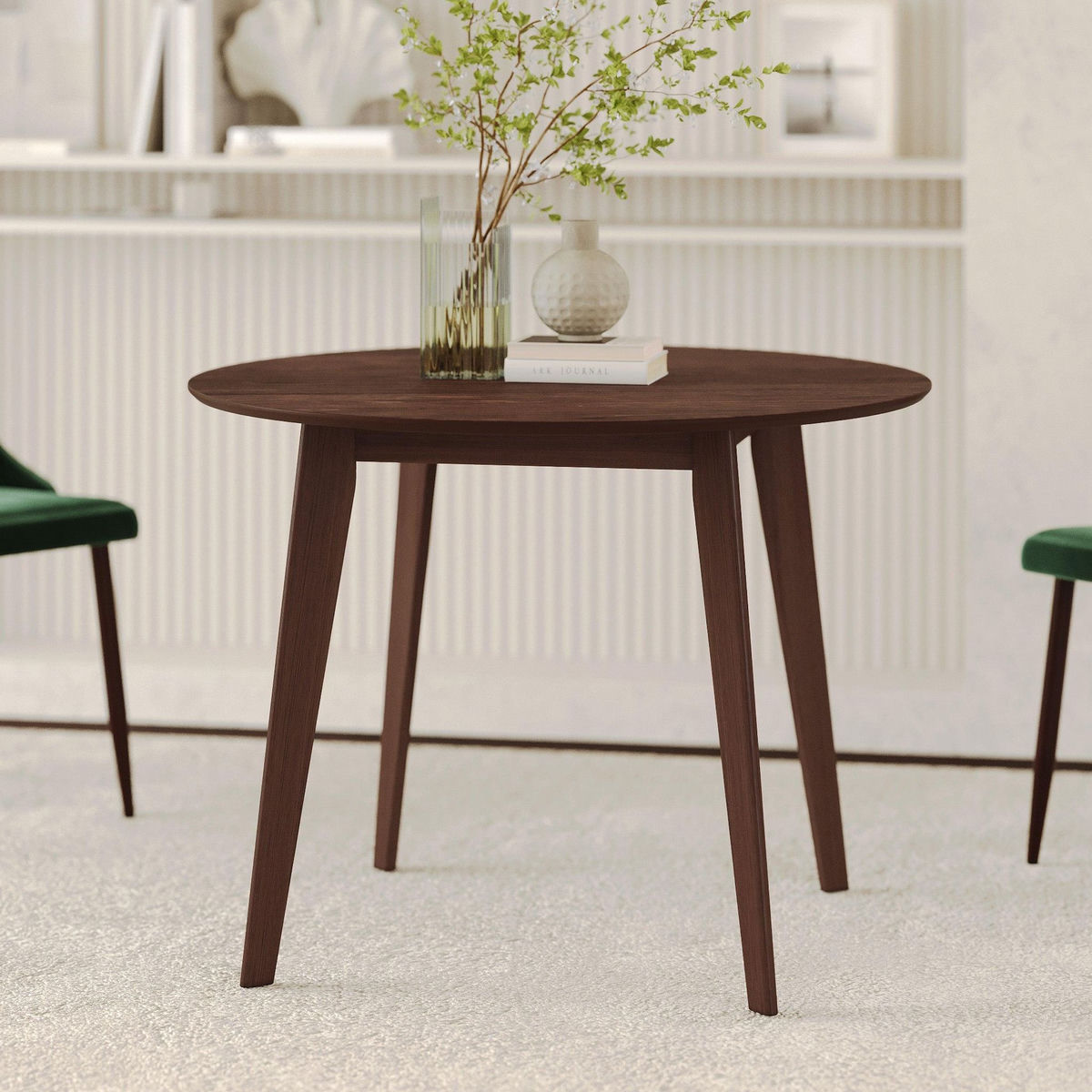 MAISON PAVANE Table ronde 4 personnes en bois foncé D100 cm-Réno