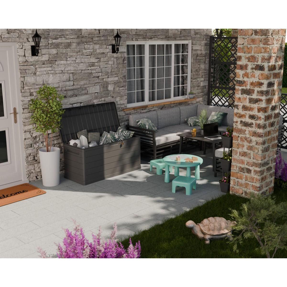 ART PLAST Coffre de rangement extérieur 350L - Coffre de Jardin Gris 118.5x52x57cm - Poignées de transport - Résistant à l'eau ArtPlast