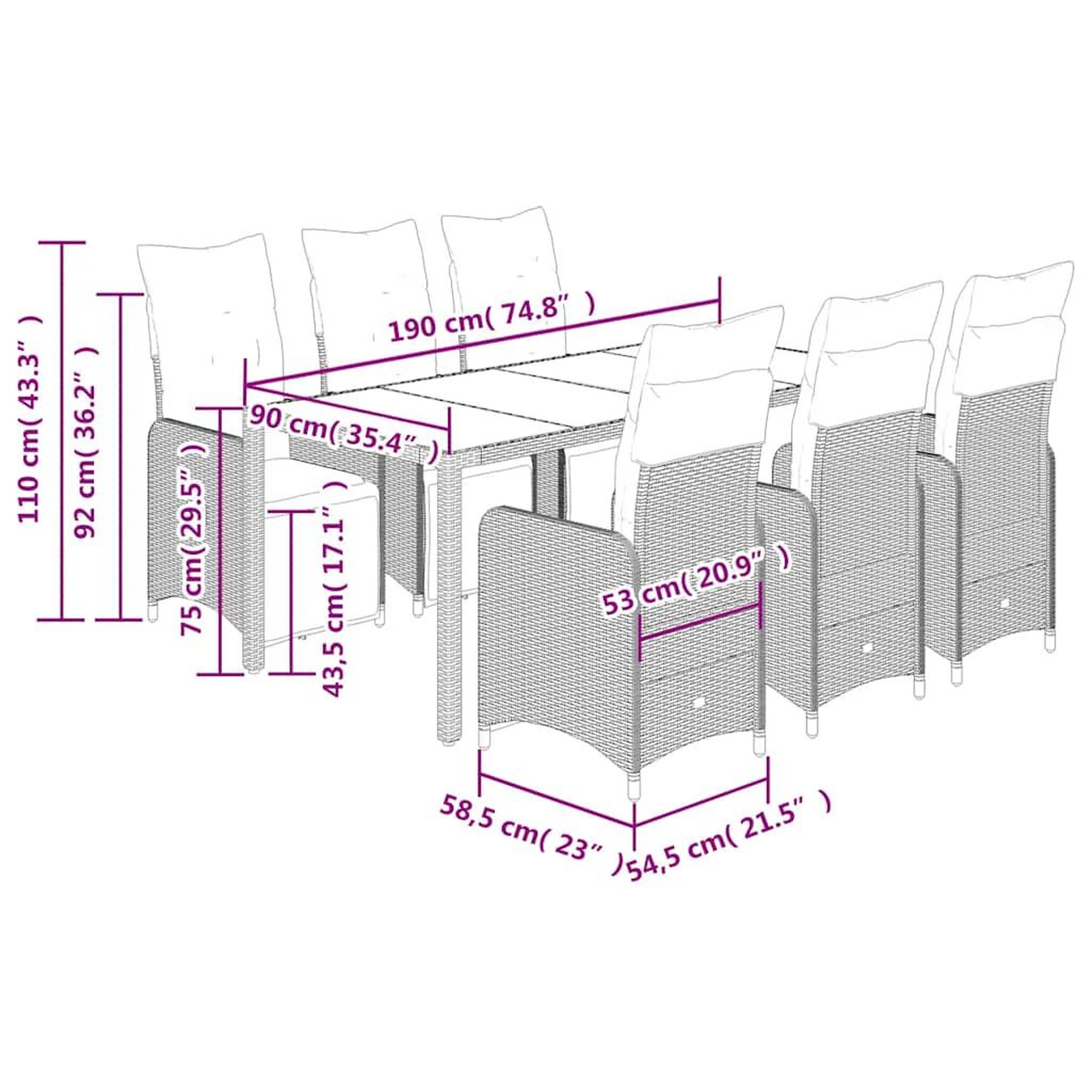 Voir la diapositive 6 : VIDAXL Ensemble de bistro de jardin 7 pcs coussins gris poly rotin