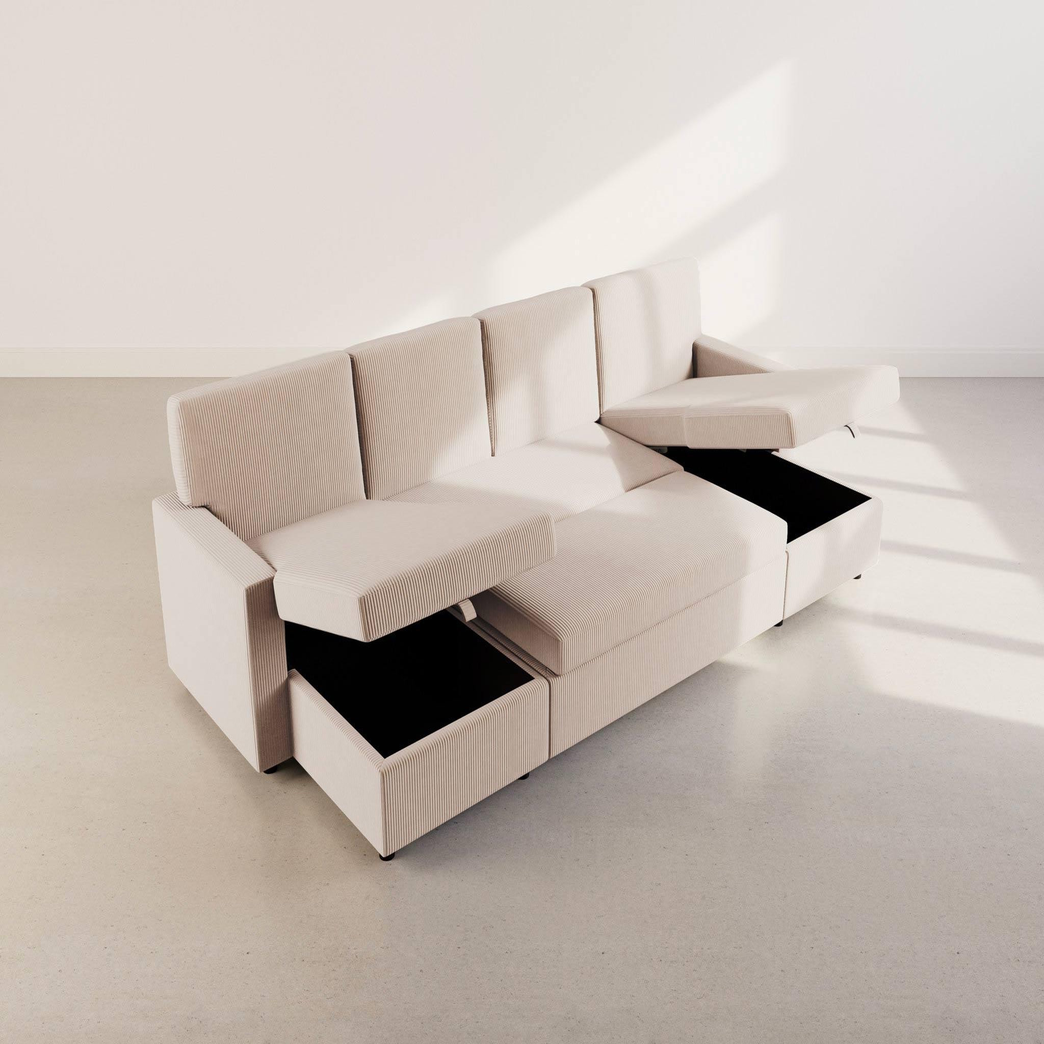 Voir la diapositive 3 : BEST MOBILIER Meiya - canapé panoramique en u 7 places convertible avec coffre en velours côtelé