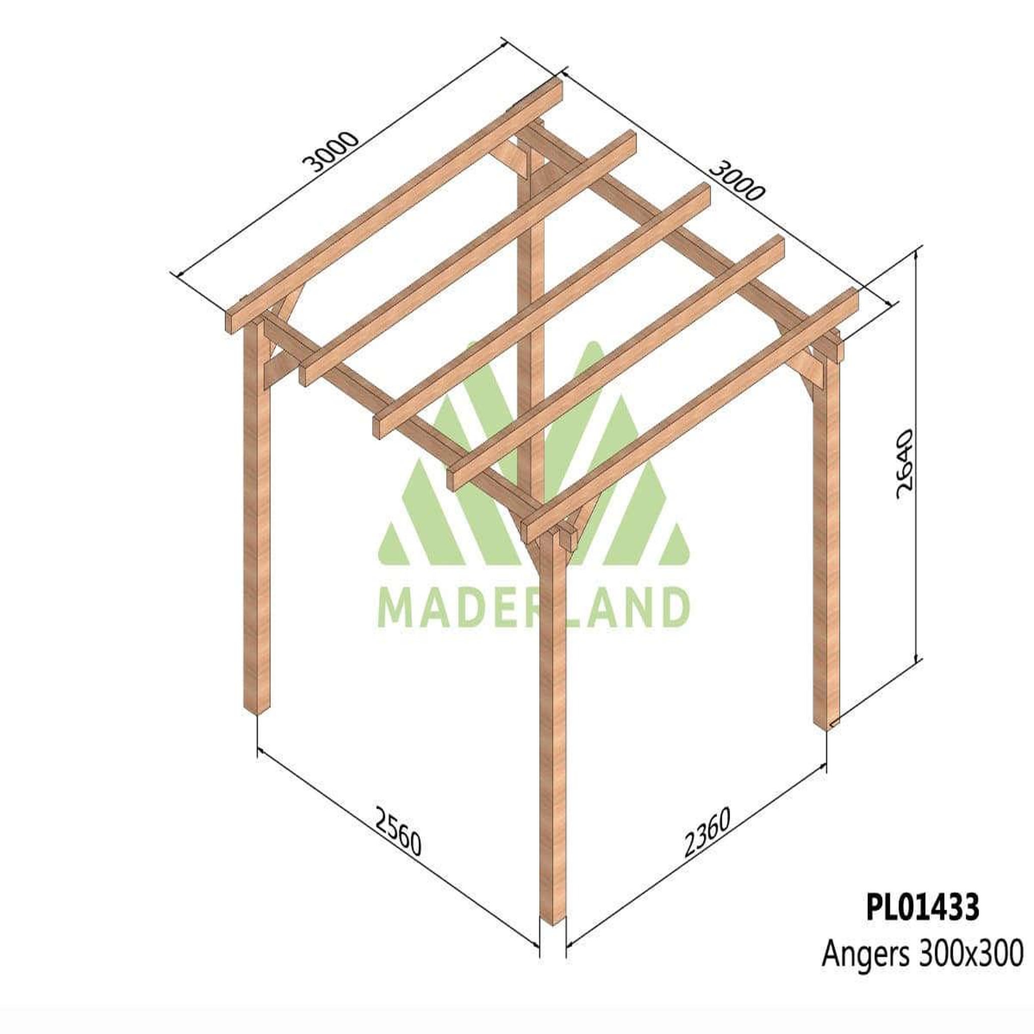 Voir la diapositive 2 : JARDIDECO Pergola en bois lamellé-collé angers 300 x 300 cm - maderland