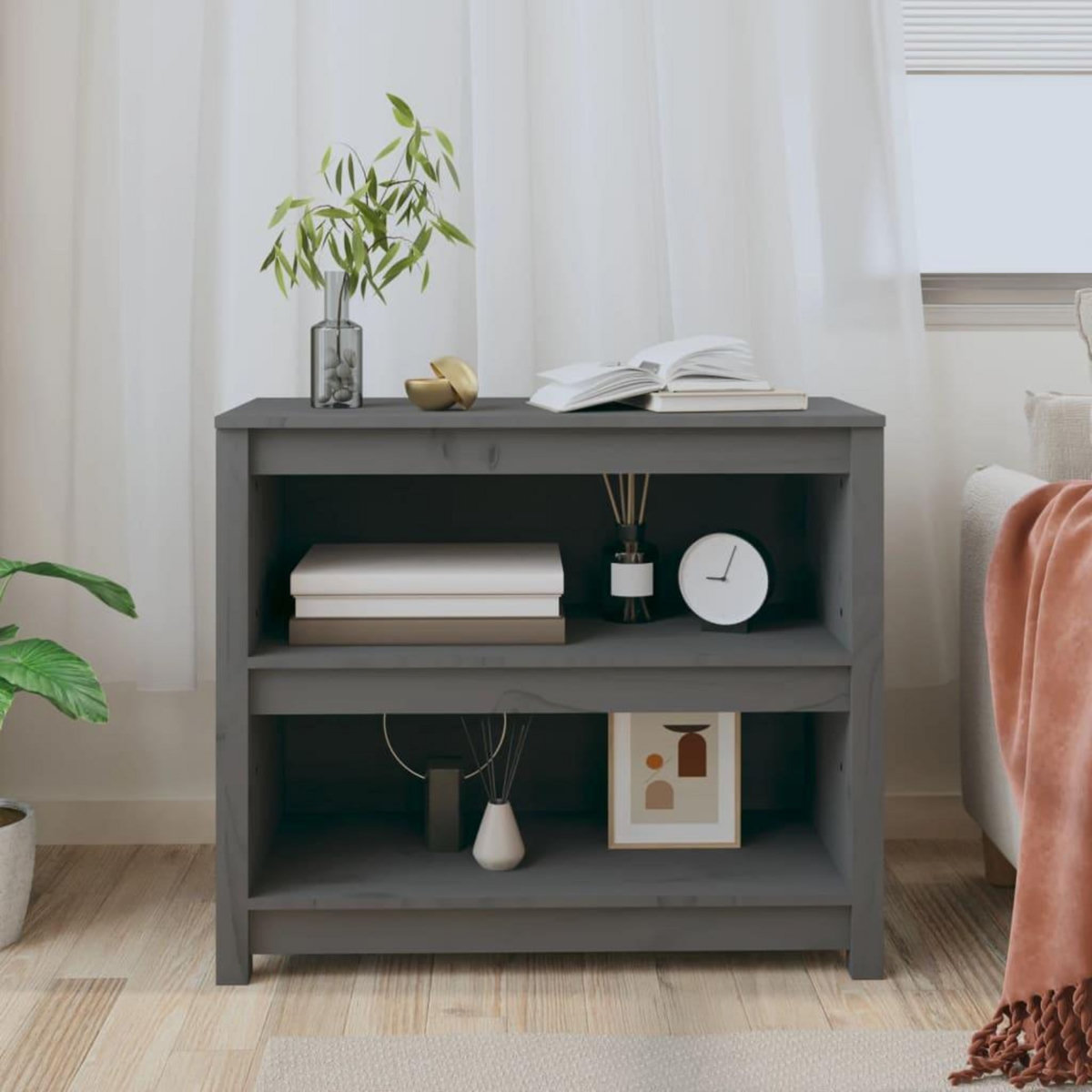 VIDAXL Bibliotheque Gris 80x35x68 cm Bois de pin massif