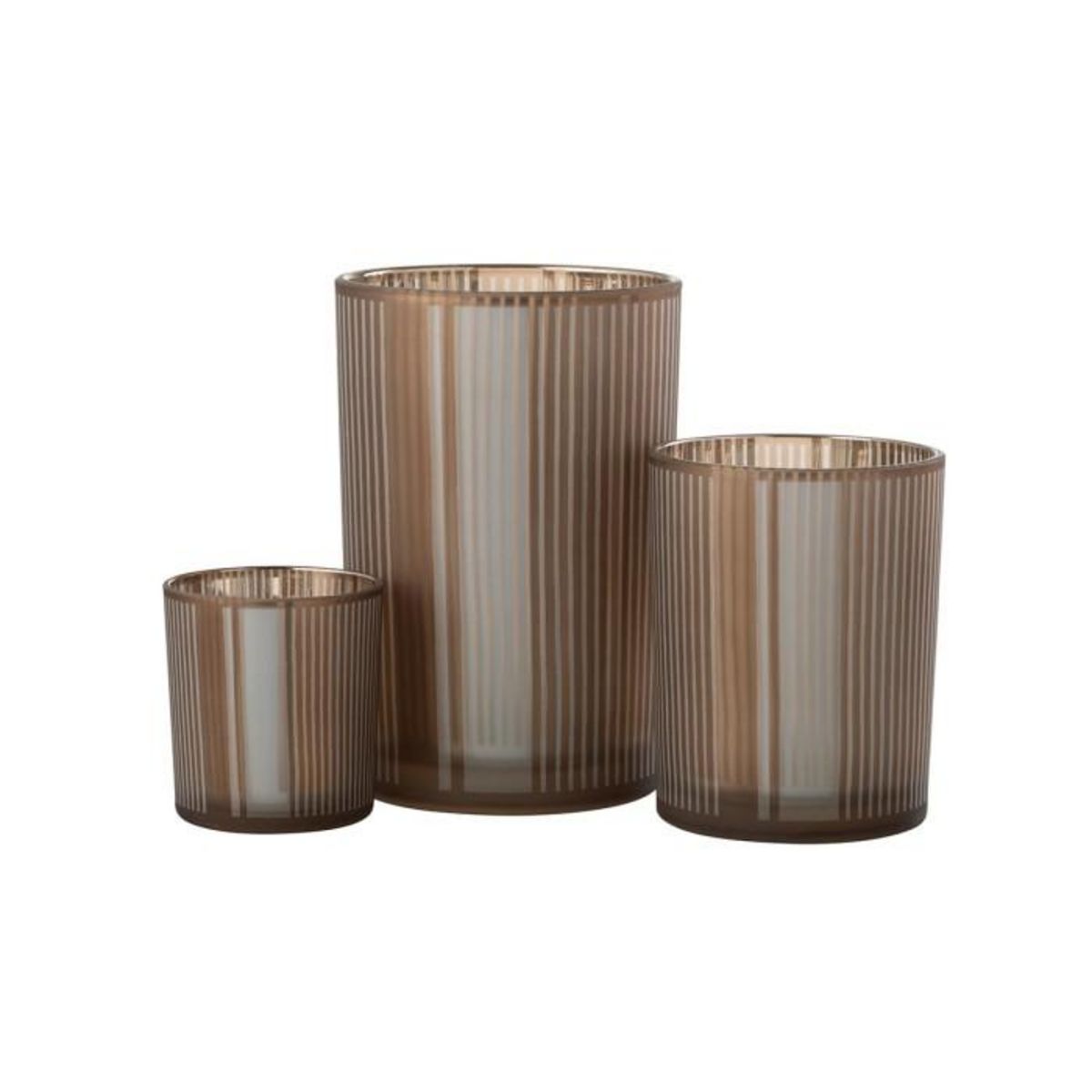 Paris Prix Photophore Déco en Verre Mat  Lignes  18cm Marron