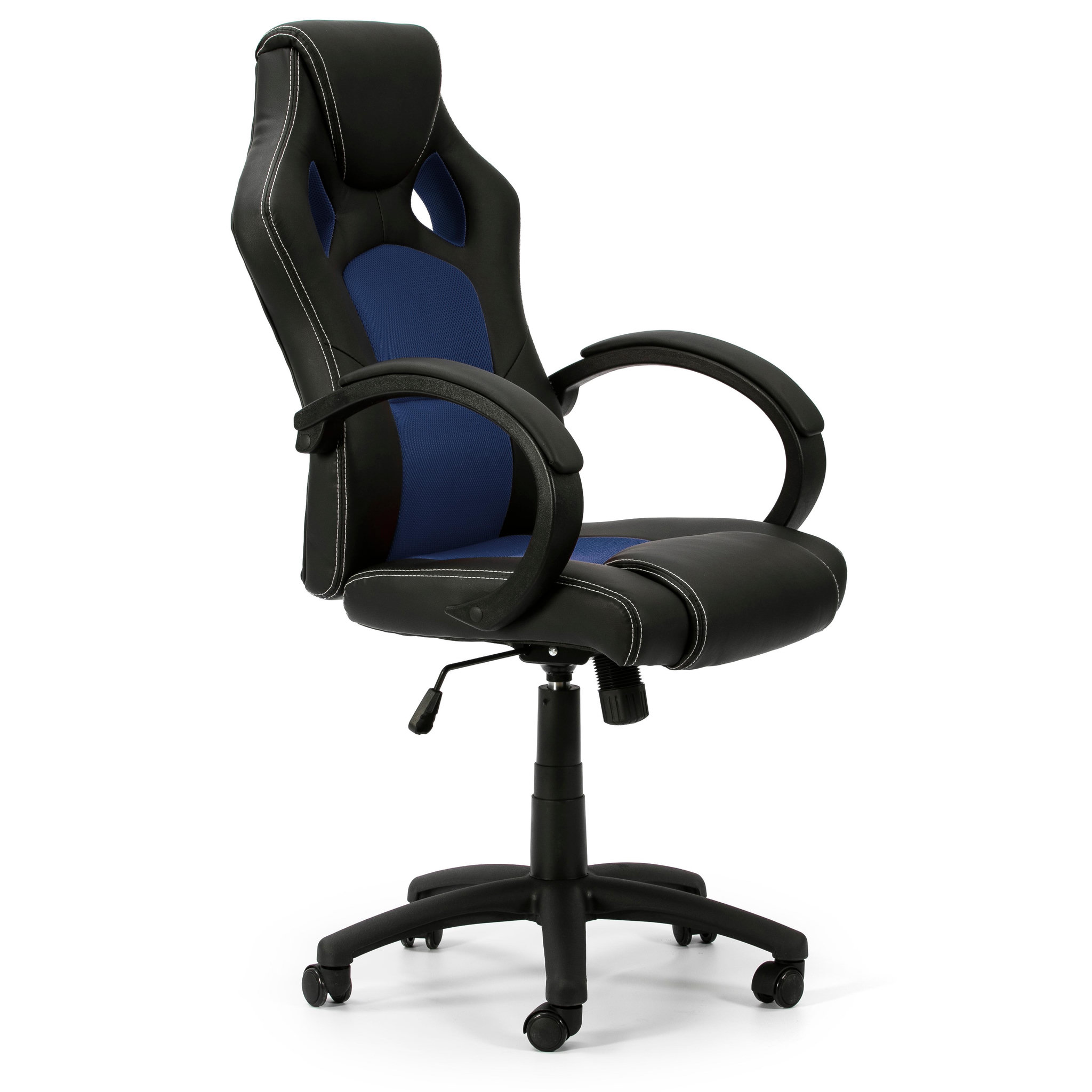 VS VENTA-STOCK Fauteuil de Bureau réglable et inclinable Hamilton tapissé en Similicuir, Noir/Bleu