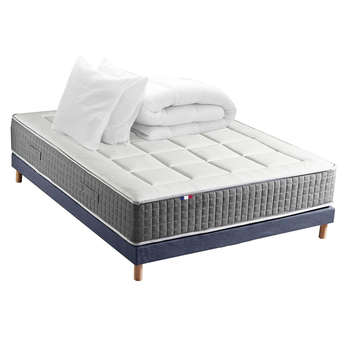 IDLITERIE Matelas ressorts MAX, 7 zones, sommier rigide, pack couette oreiller