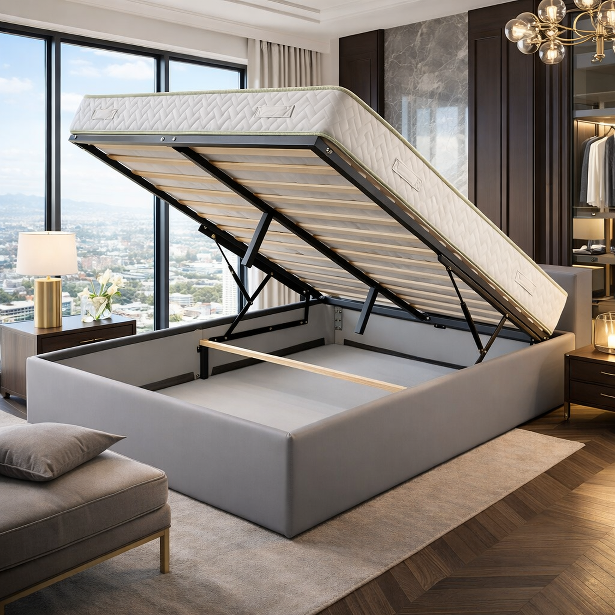 Voir la diapositive 1 : LITERIE JULIEN Ensemble Lit Coffre et Matelas  Haute Densité Confort Souple