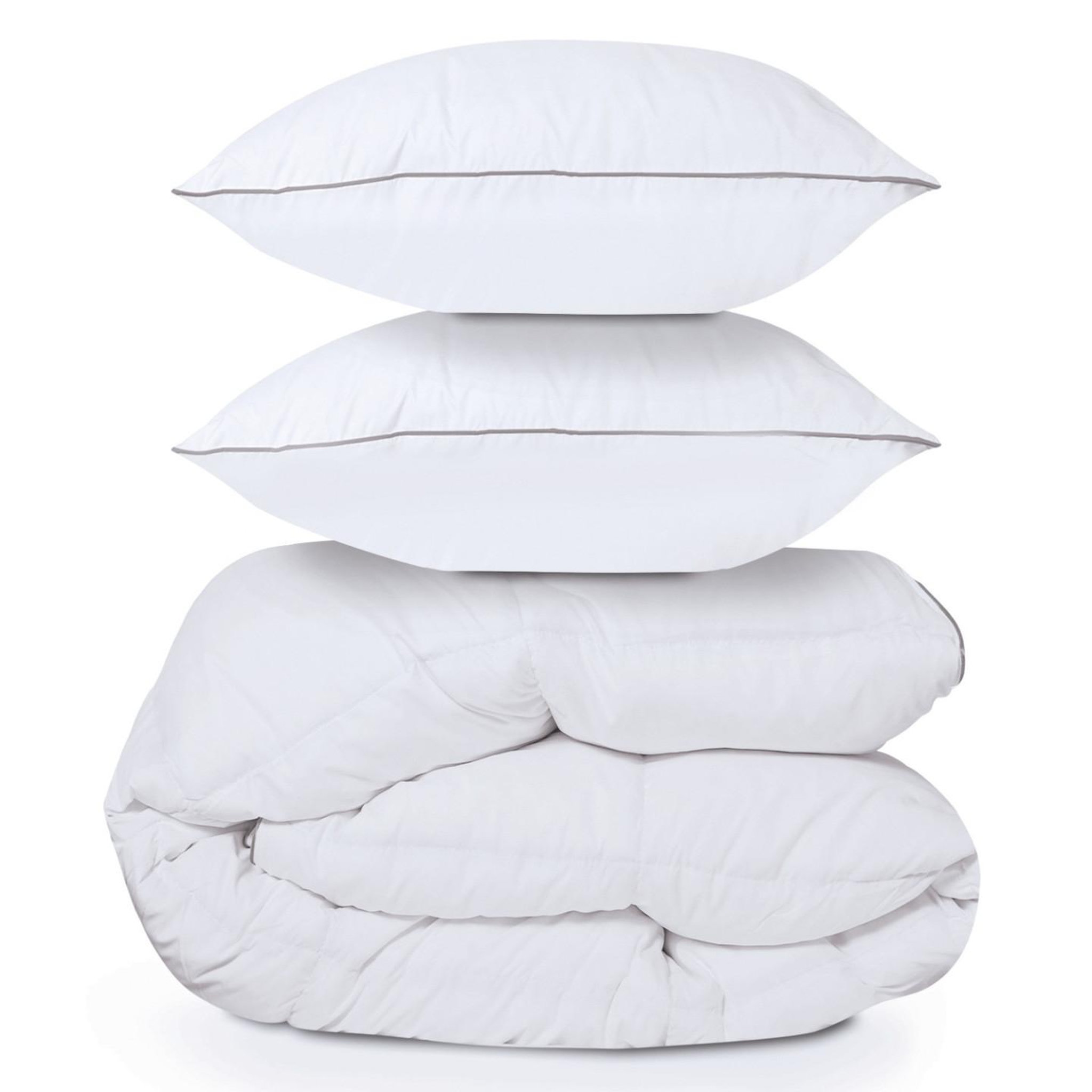 ID MARKET Couette 220x240 cm aela en plume d'oie anti acarien 500 gr + 2 oreillers
