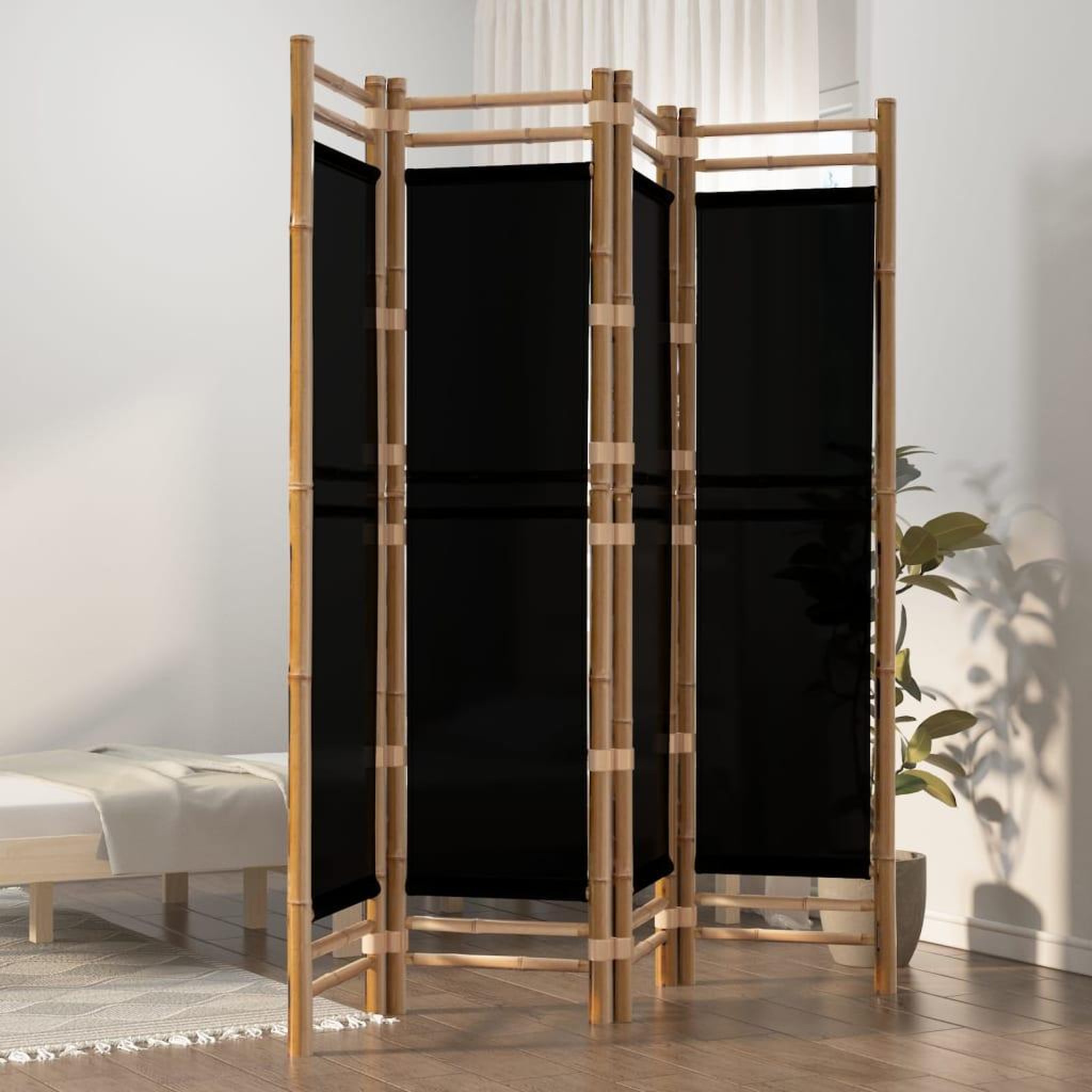 Voir la diapositive 1 : VIDAXL Cloison de separation pliante 4 panneaux 160 cm Bambou et toile