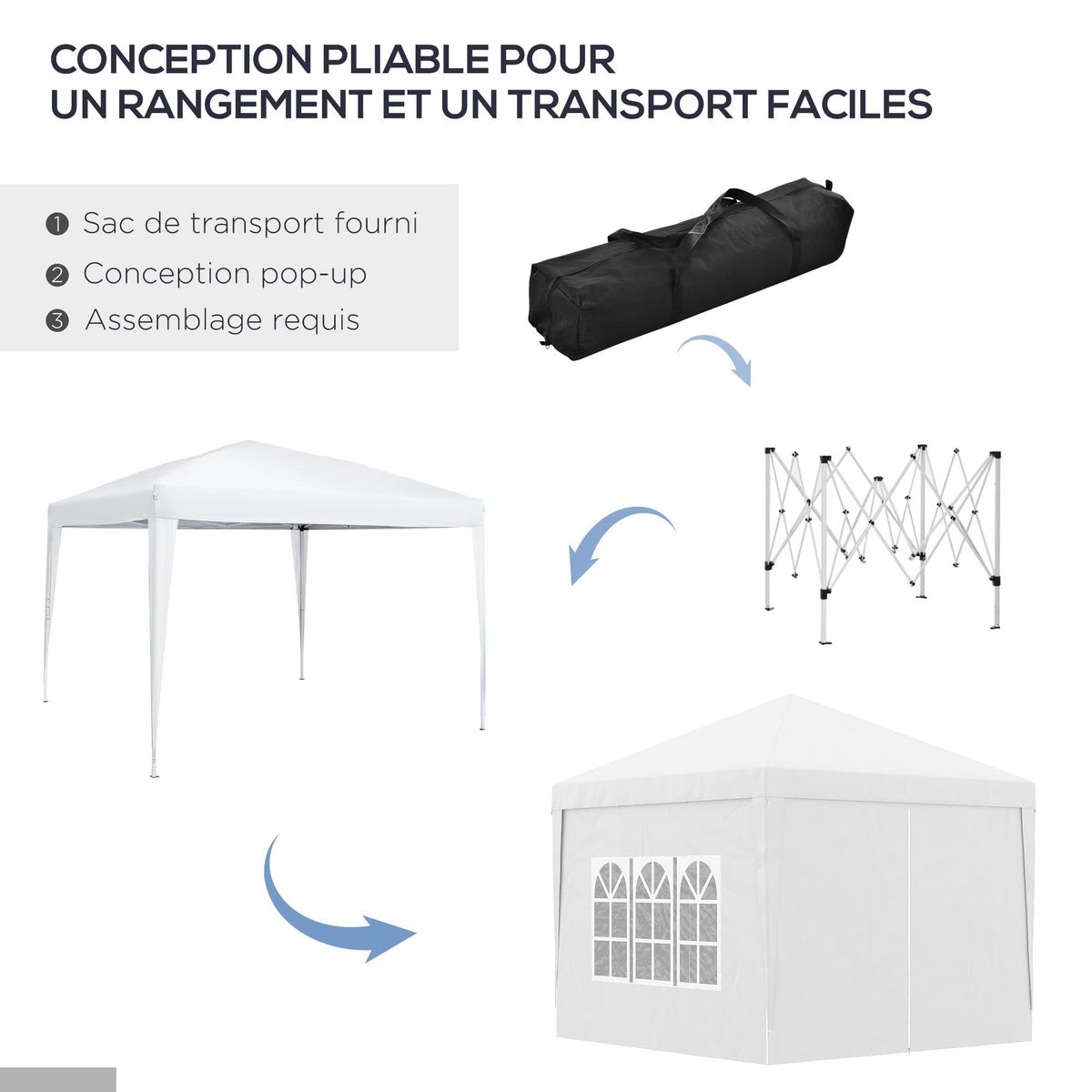 OUTSUNNY Tonnelle barnum pop-up pliant dim. 3L x 3l x 2,58H m 2 fenêtres sac transport acier Oxford blanc