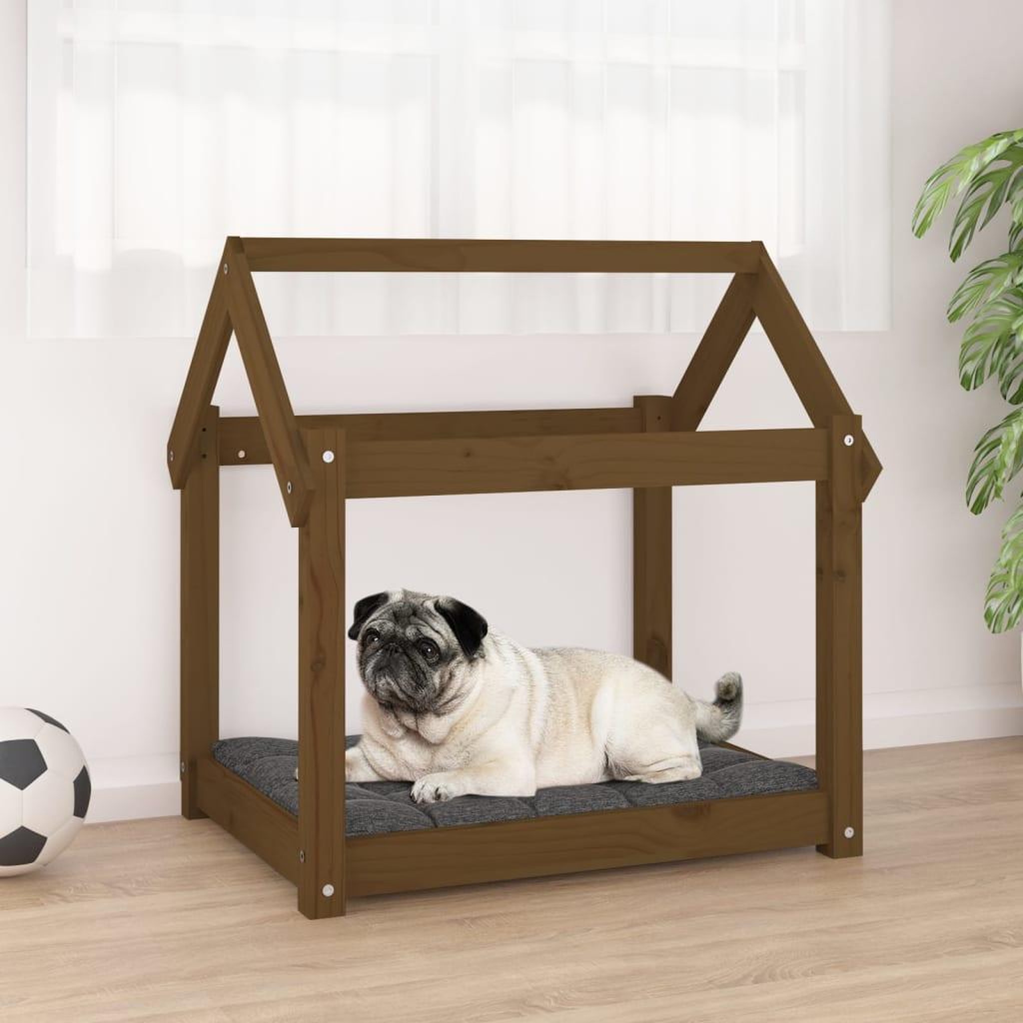 VIDAXL Lit pour chien Marron miel 71x55x70 cm Bois de pin solide