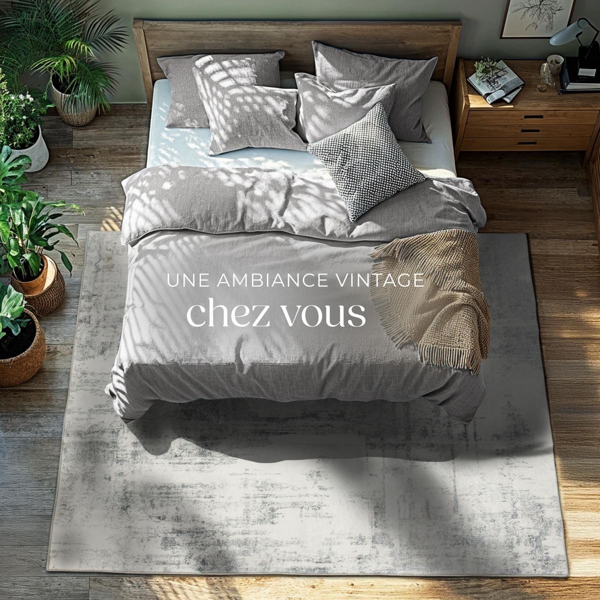 tectake Tapis design vintage à poils courts en laine synthétique et feutre beige/gris 160 x 230 cm