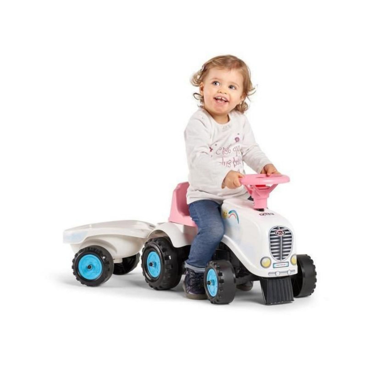 Falk / Falquet Porteur Tracteur Rainbow Farm avec remorque