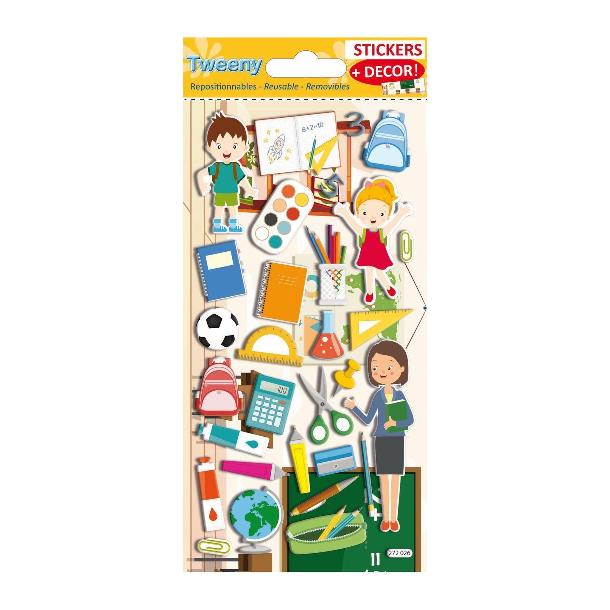 Voir la diapositive 1 : GLOBAL GIFT Scène à décorer pour enfants - À l'école ! - Stickers Puffies