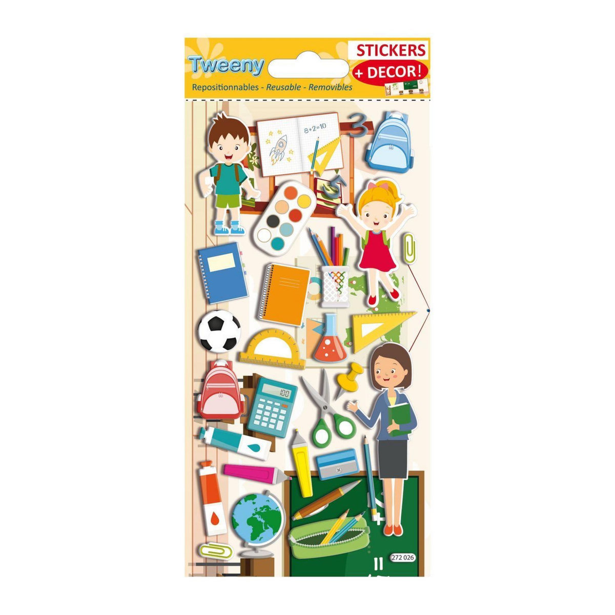 GLOBAL GIFT Scène à décorer pour enfants - À l'école ! - Stickers Puffies