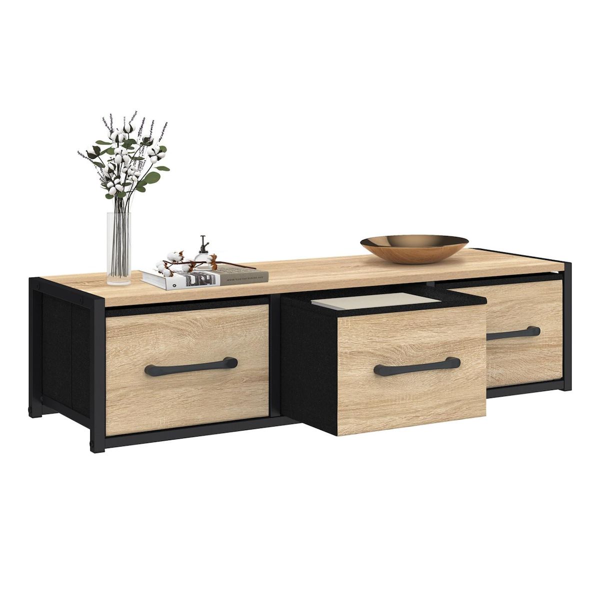 ID MARKET Étagère murale console d'entrée UTAH 3 tiroirs design industriel