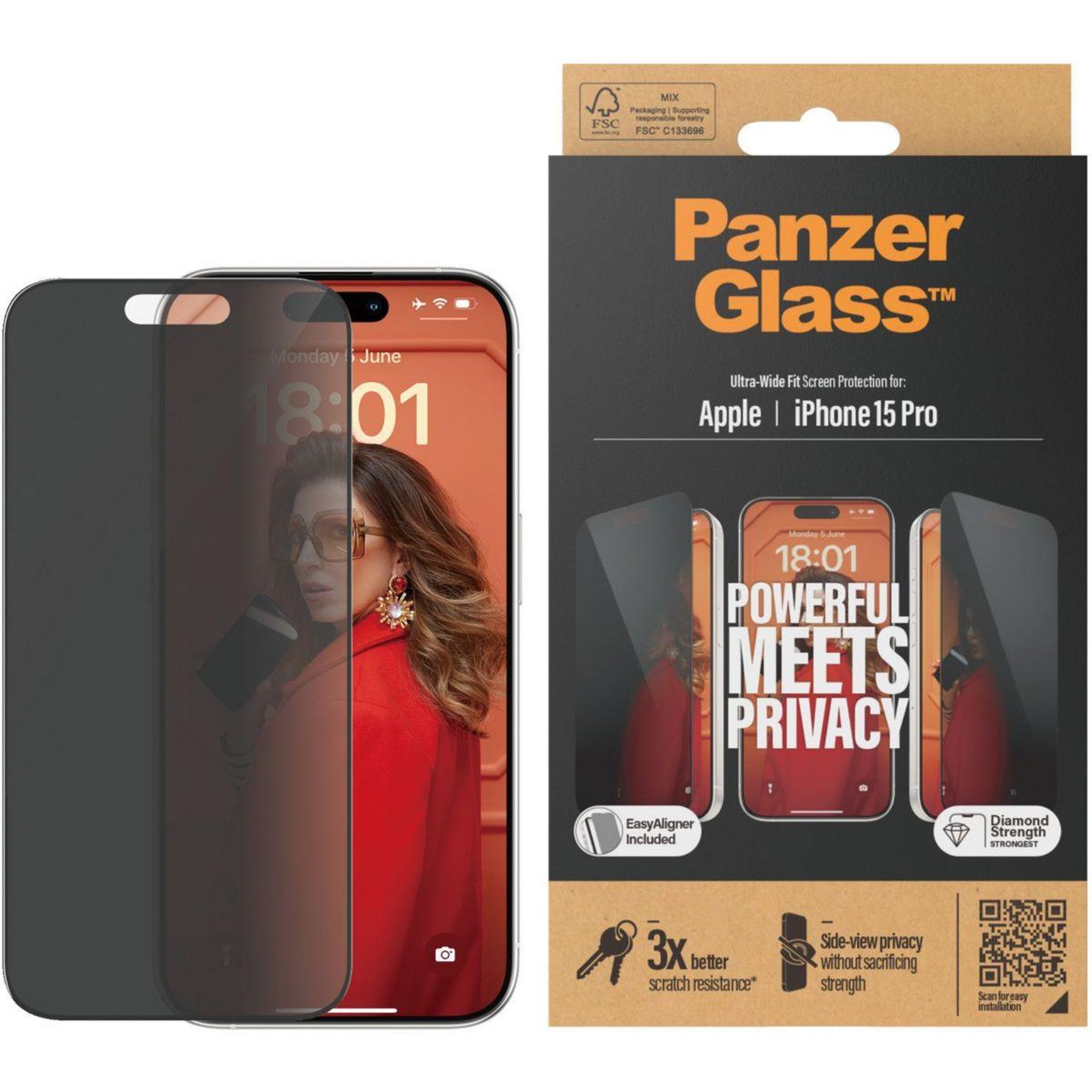 Voir la diapositive 2 : PANZERGLASS Protège écran iPhone 15 Pro avec applicateur UWF