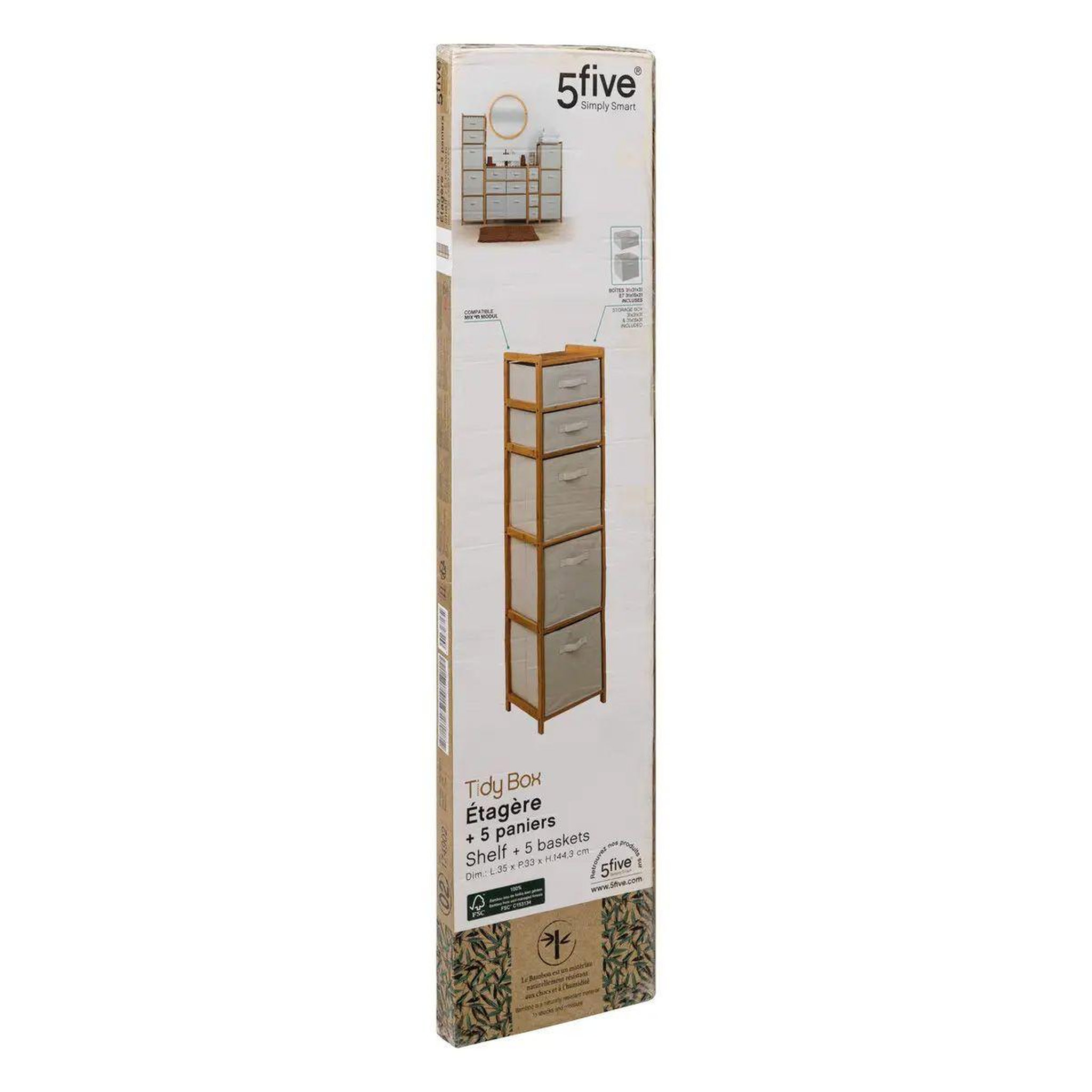 Voir la diapositive 6 : FIVE Étagère 5 paniers de rangement  tidy  144cm naturel