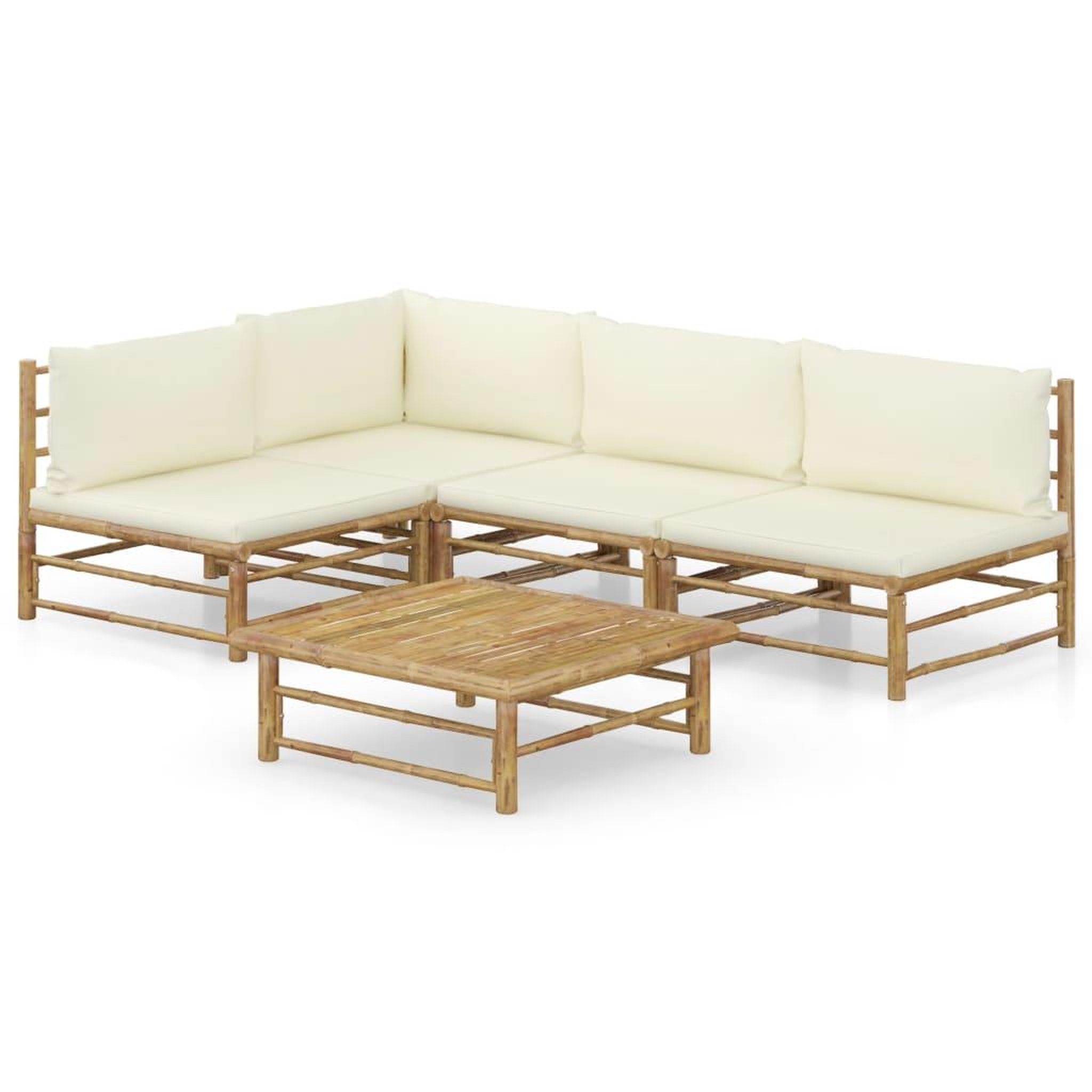 VIDAXL Salon de jardin 5 pcs avec coussins blanc creme bambou