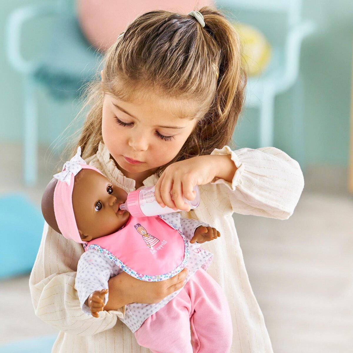 Corolle Bavoir Rose et Biberon Magique pour grand poupon 36/42 cm