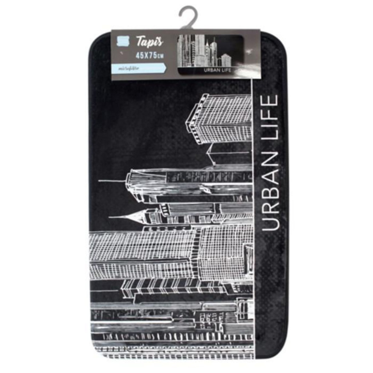 Paris Prix Tapis de Bain Imprimé  Central City  45x75cm Noir