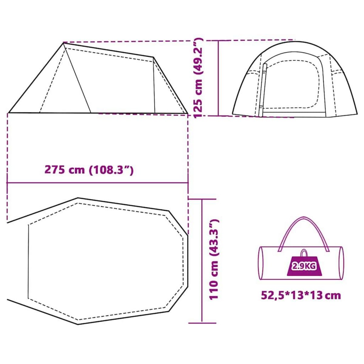 VIDAXL Tente de camping tunnel 3 personnes vert impermeable