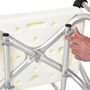 Voir la diapositive 5 : HOMCOM Chaise de douche siège de douche ergonomique hauteur réglable pieds antidérapants dossier accoudoirs amovibles charge max. 136 Kg alu HDPE blanc