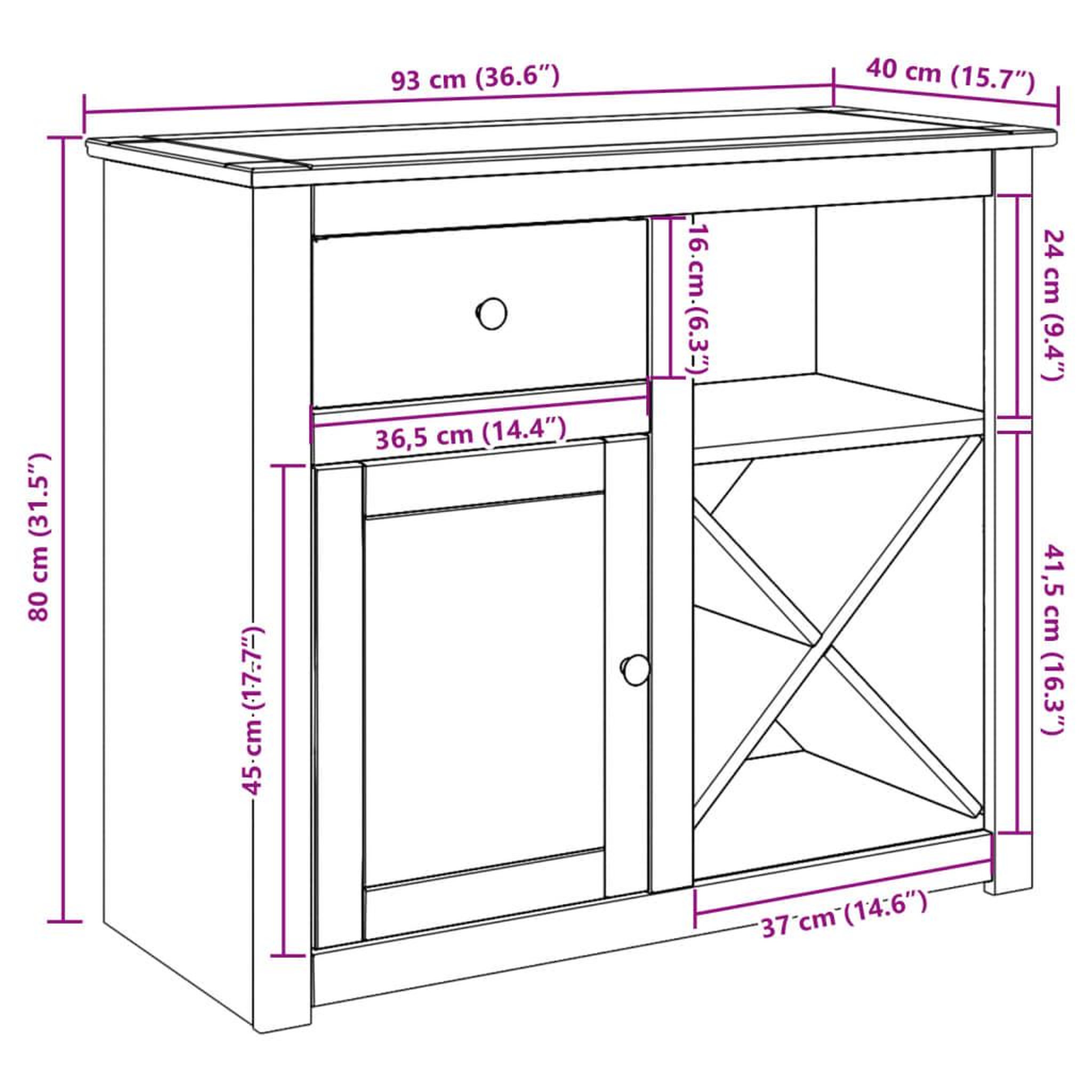 Voir la diapositive 6 : VIDAXL Buffet avec tiroir Panama 93x40x80 cm bois massif de pin
