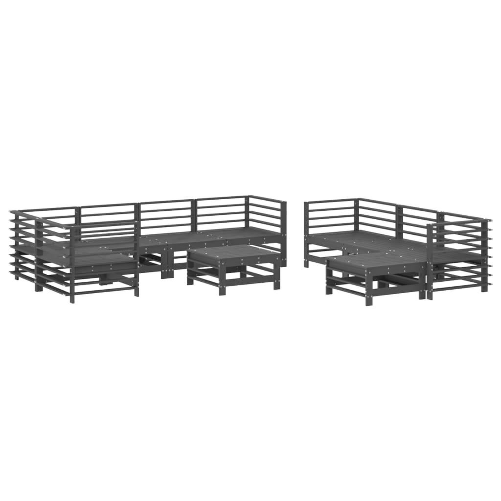 Voir la diapositive 3 : VIDAXL Salon de jardin 10 pcs avec coussins gris bois massif