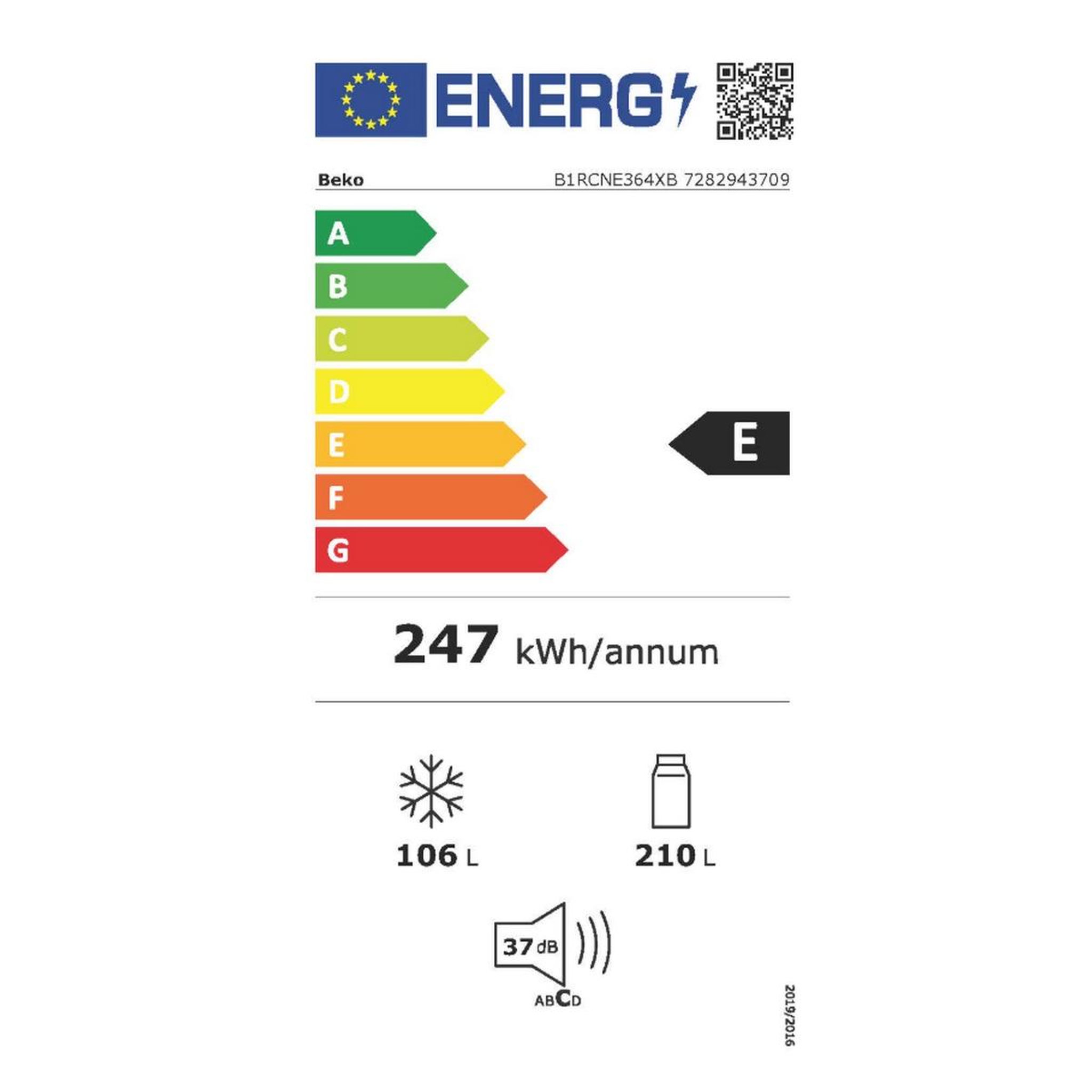 Voir la diapositive 2 : Beko Réfigérateur combiné 60cm 316l no frost gris - B1RCNE364XB