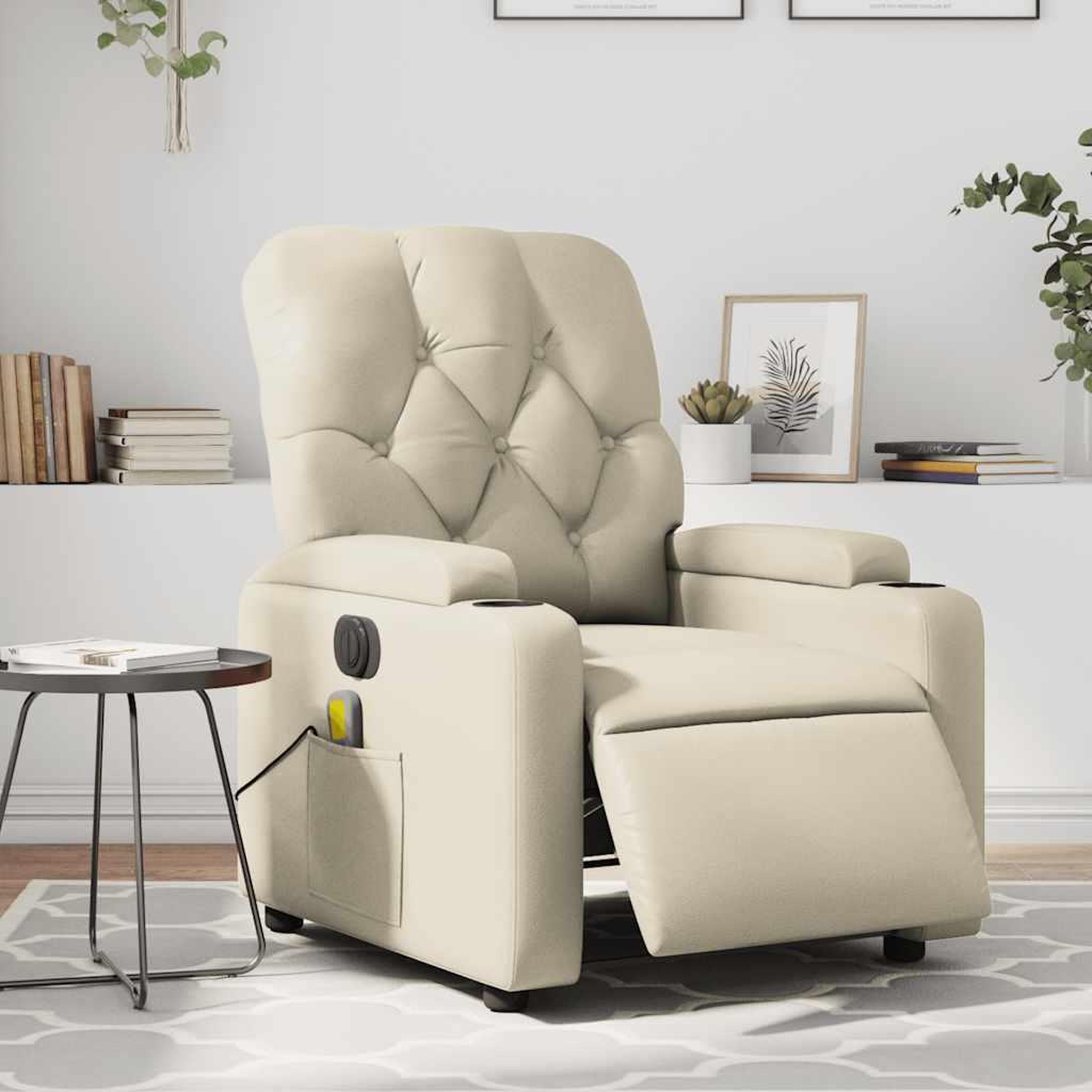 VIDAXL Fauteuil de massage inclinable electrique creme similicuir