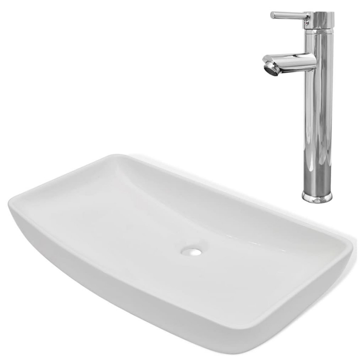 VIDAXL Lavabo et mitigeur Ceramique Rectangulaire Blanc