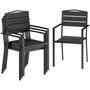 Voir la diapositive 1 : OUTSUNNY Lot de 4 chaises de jardin empilables avec accoudoirs métal époxy HDPE effet bois noir