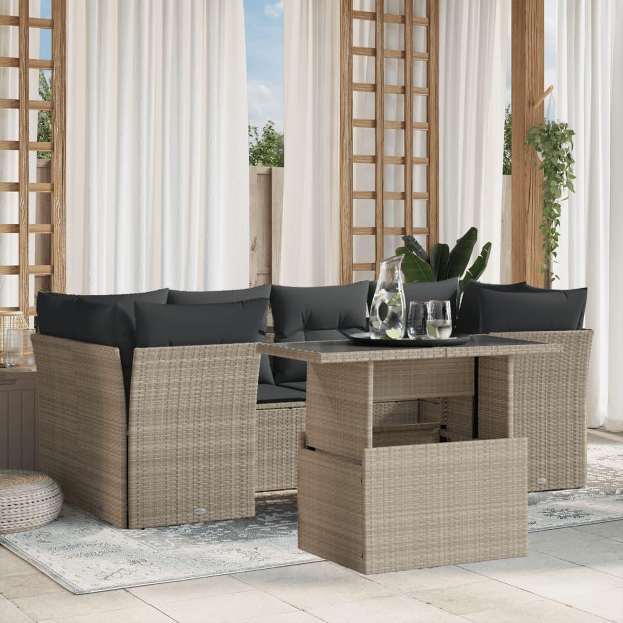 VIDAXL Salon de jardin avec coussins 7 pcs gris clair resine tressee