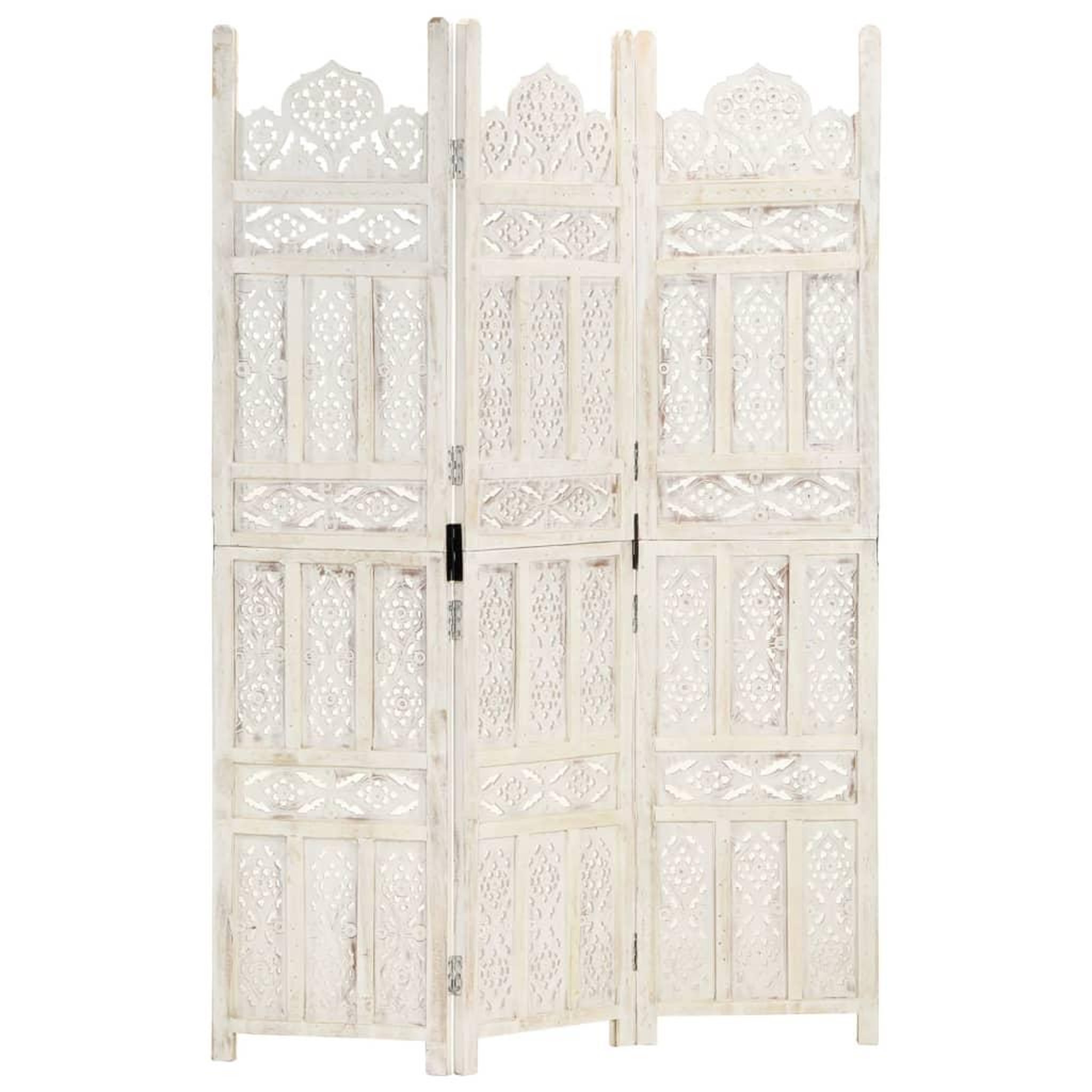 Voir la diapositive 1 : VIDAXL Cloison de separation 3 panneaux Blanc 120x165 cm Bois manguier