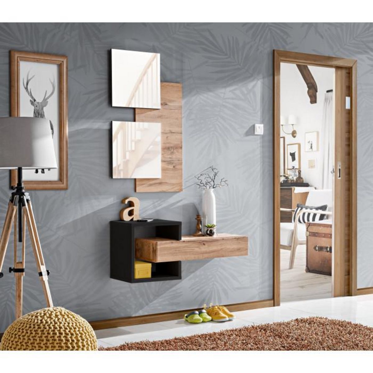 Paris Prix Étagère Murale & Tiroir  Easy  100cm Noir