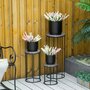 OUTSUNNY Support pots de fleurs 3 pièces - lot de 3 étagères à fleurs - portes plantes empilables - métal époxy plateaux aspect marbre gris