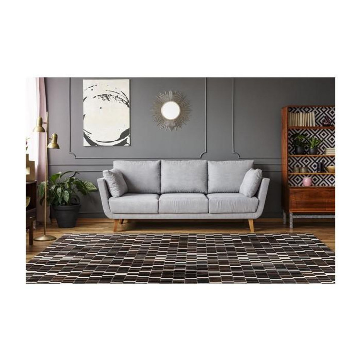 Paris Prix Tapis Fait Main en Cuir  Lavin  Noir & Blanc