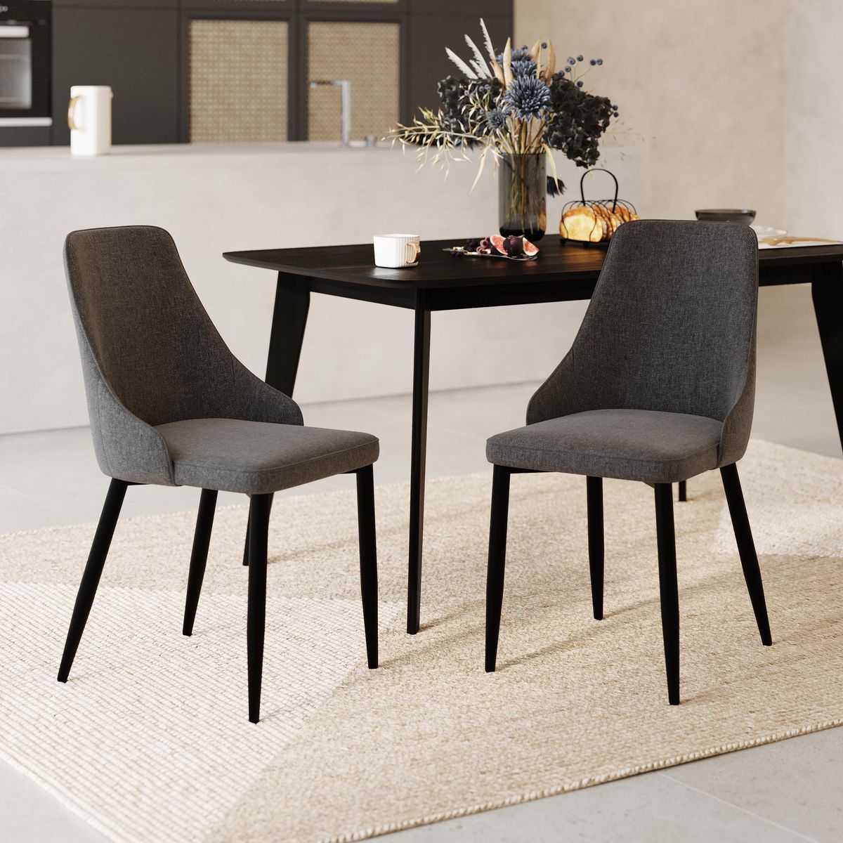 Rendez vous déco Lot de 2 chaises en tissu beige et pieds en métal - Pipo
