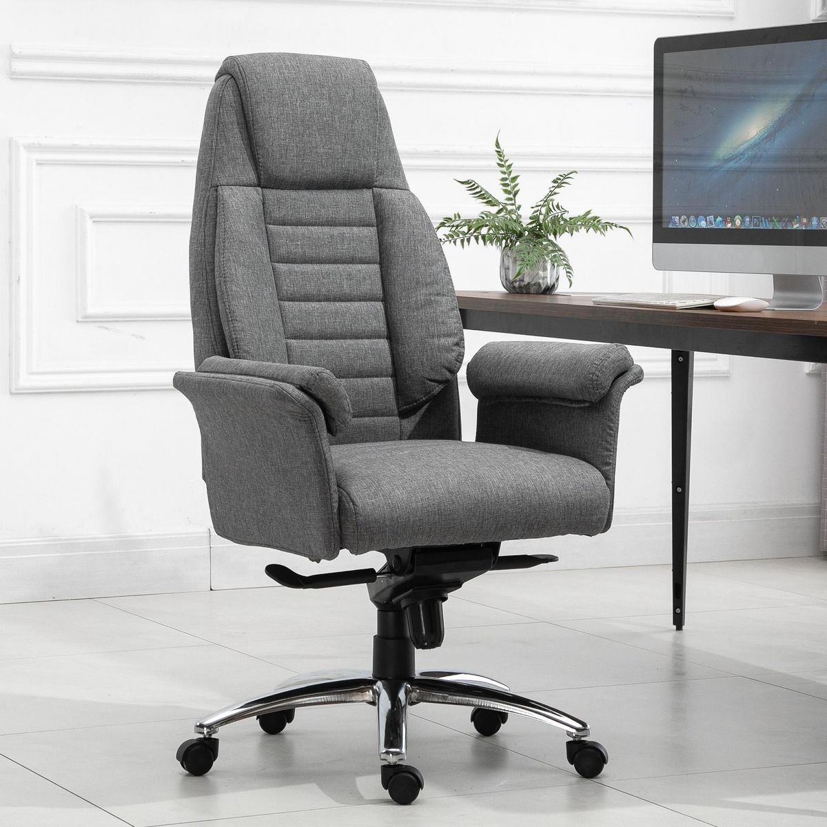 VINSETTO Fauteuil de bureau ergonomique hauteur réglable roulettes pivotantes 68 x 72 x 118-128 cm gris