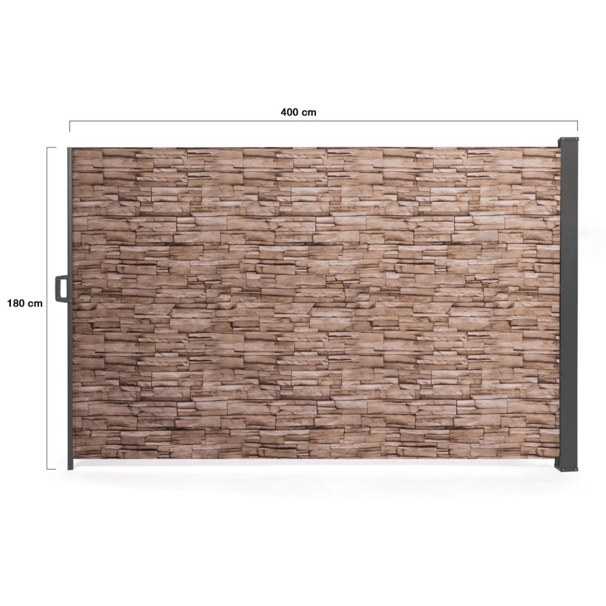 ID MARKET Paravent extérieur rétractable 180 x 400 cm motif pierre store latéral