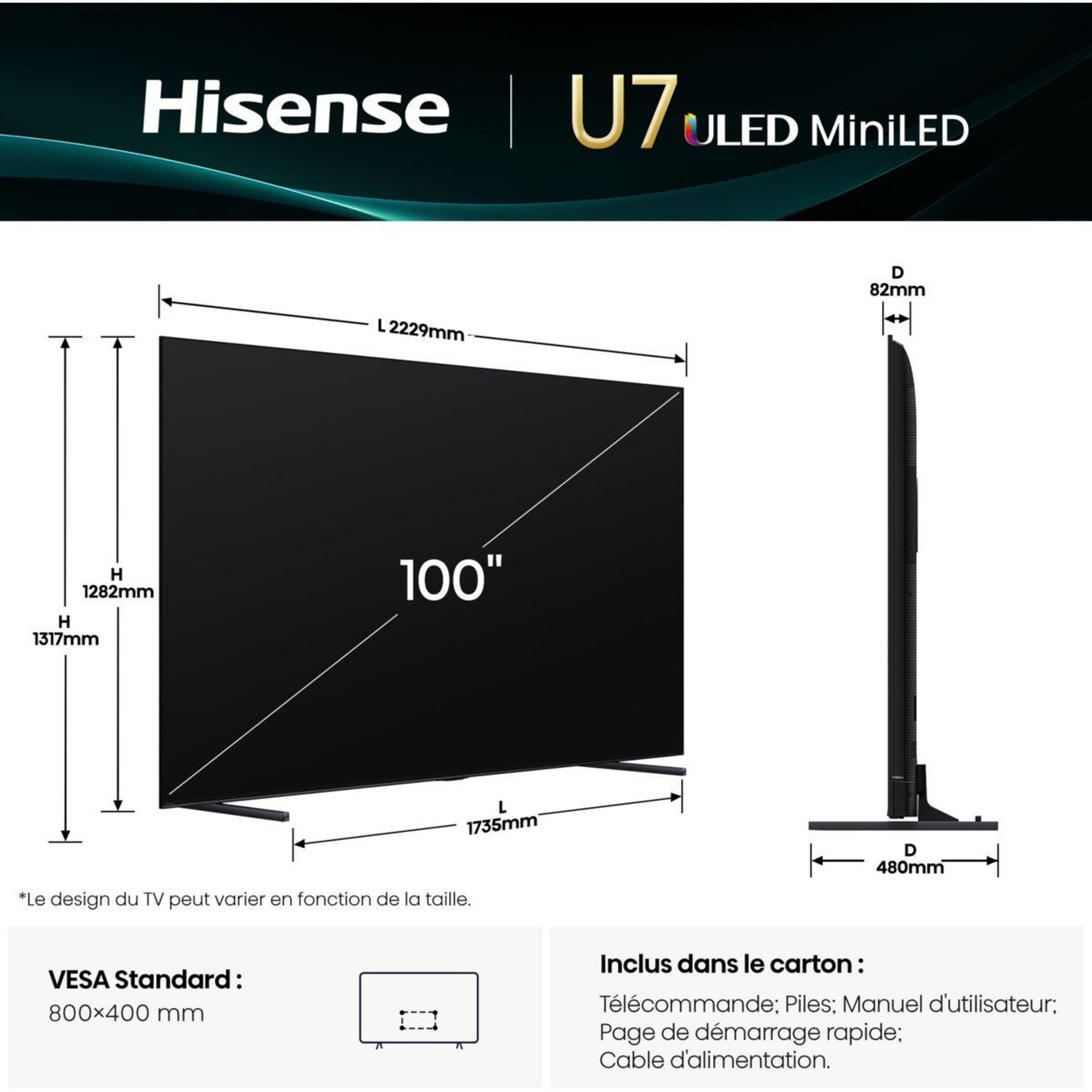 Voir la diapositive 5 : Hisense Tv mini led 100u7q (2025) 100  (254 cm)