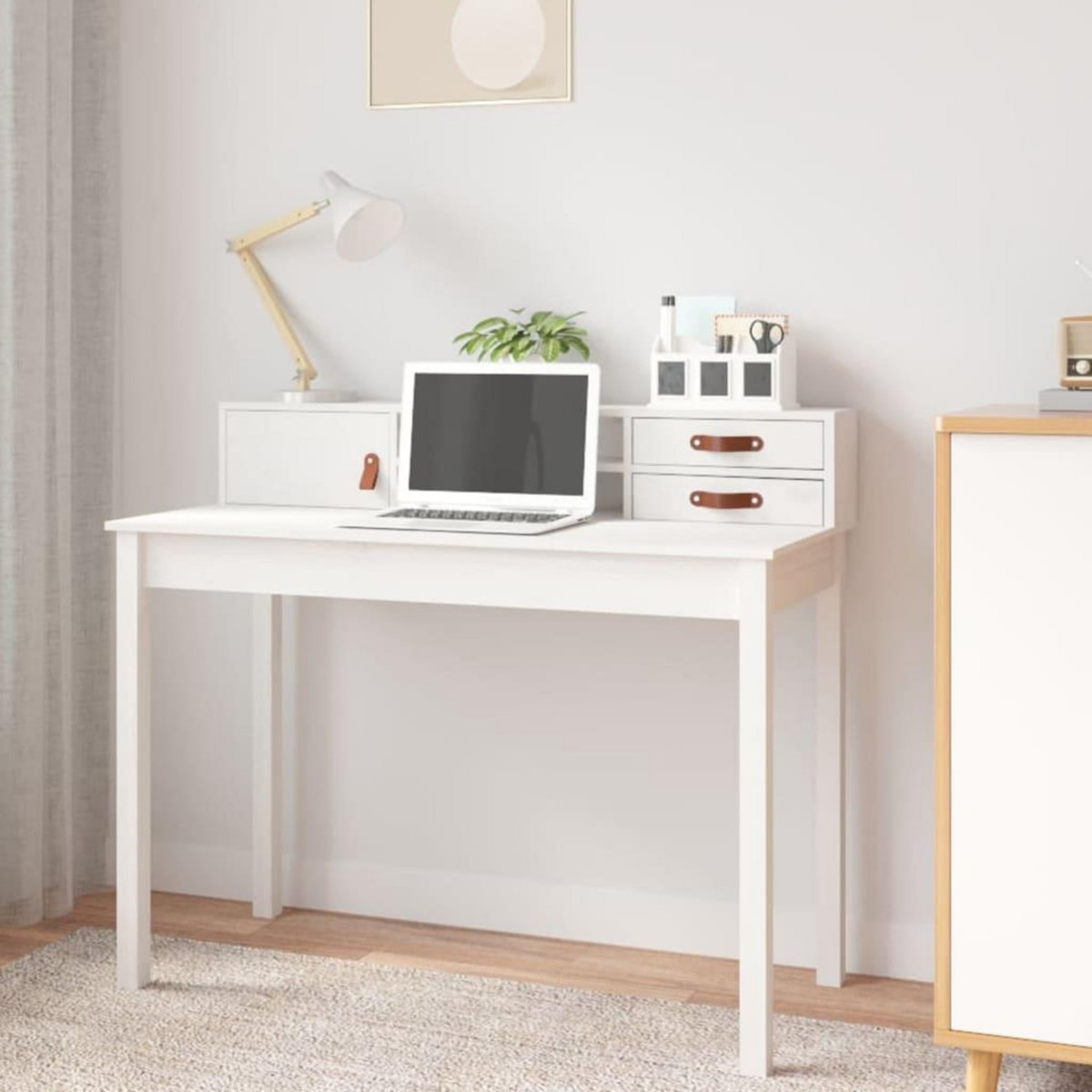 VIDAXL Bureau Blanc 110x50x93 cm Bois massif de pin