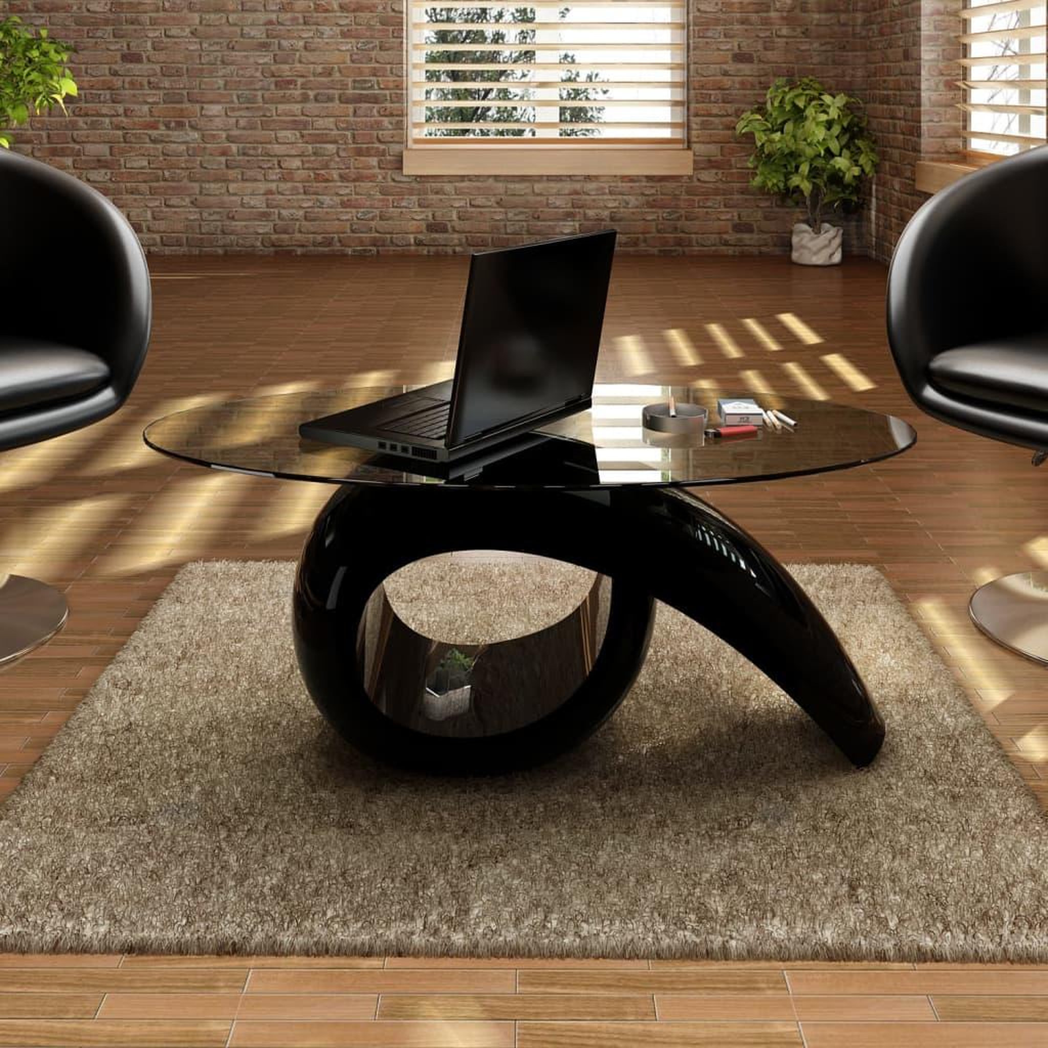 VIDAXL Table basse avec dessus de table en verre ovale Noir brillant