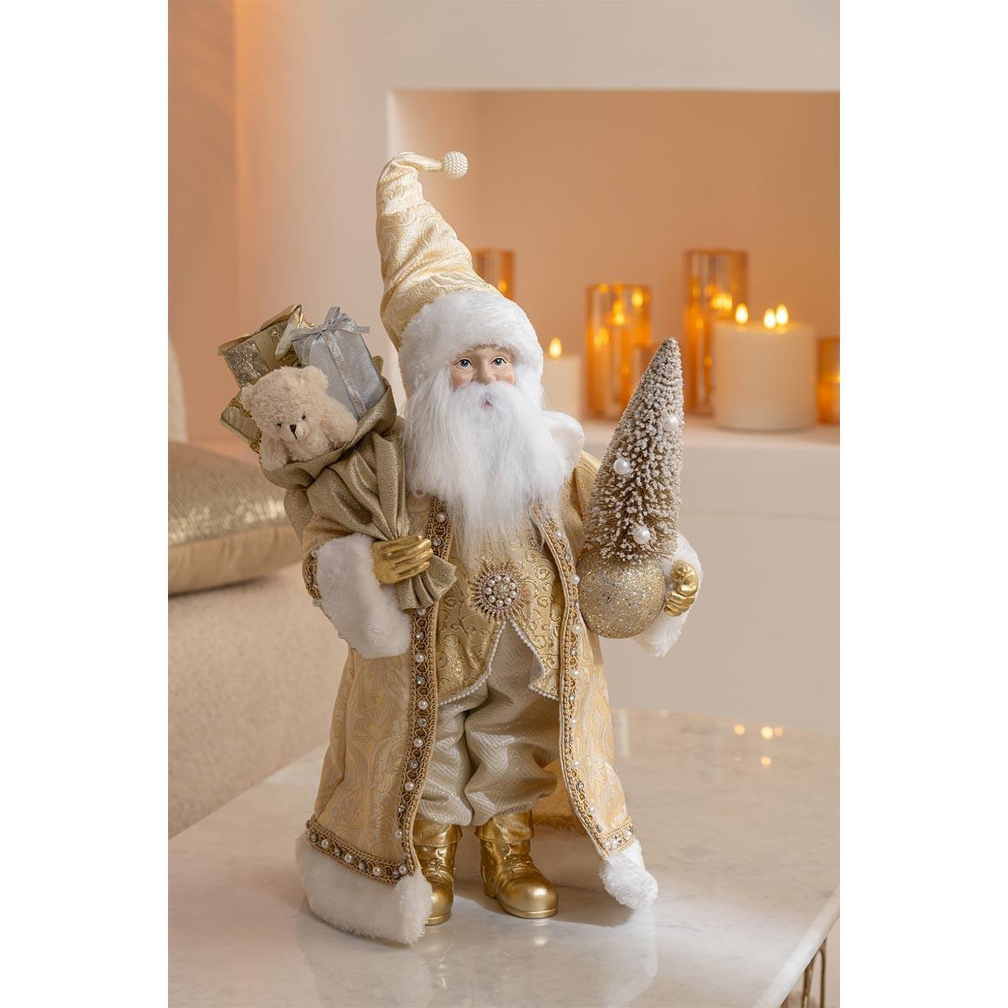 Voir la diapositive 2 : J-LINE Statuette père noël déco  shimmering  50cm or