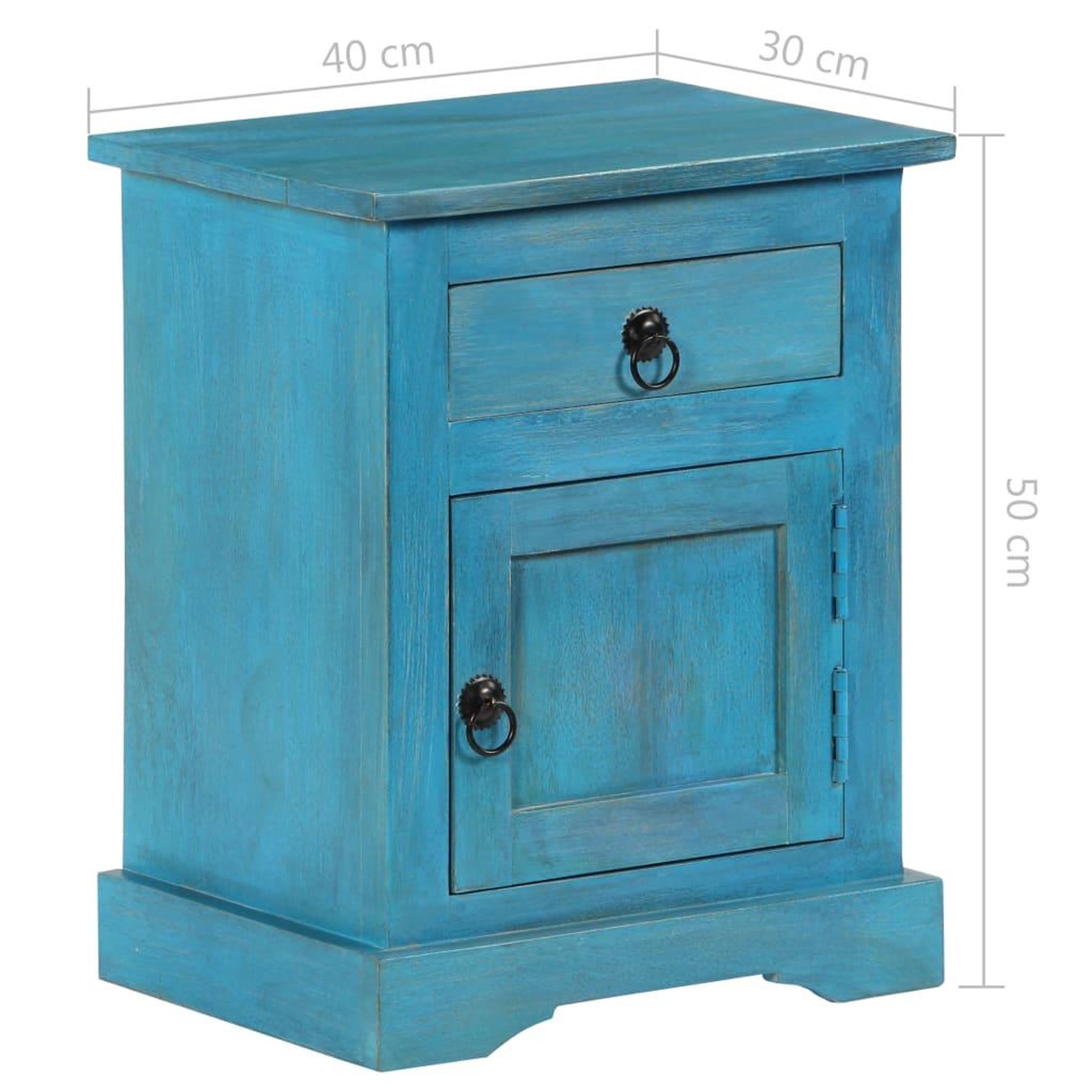 Voir la diapositive 6 : VIDAXL Table de chevet bois de manguier massif 40x30x50 cm bleu