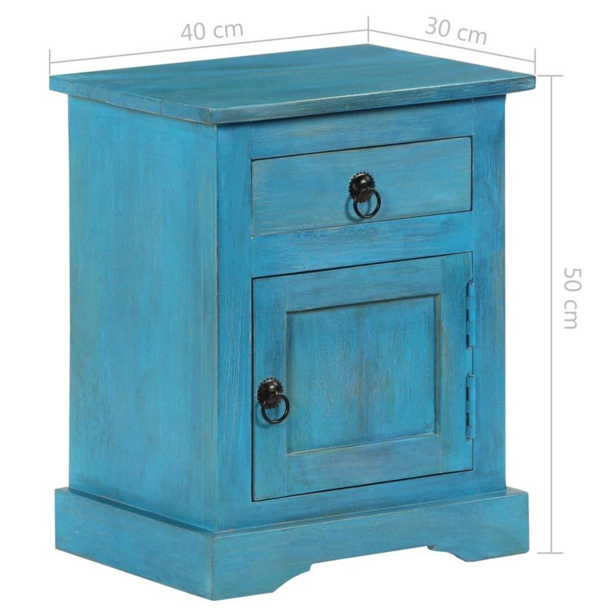 VIDAXL Table de chevet Bois de manguier massif 40x30x50 cm Bleu