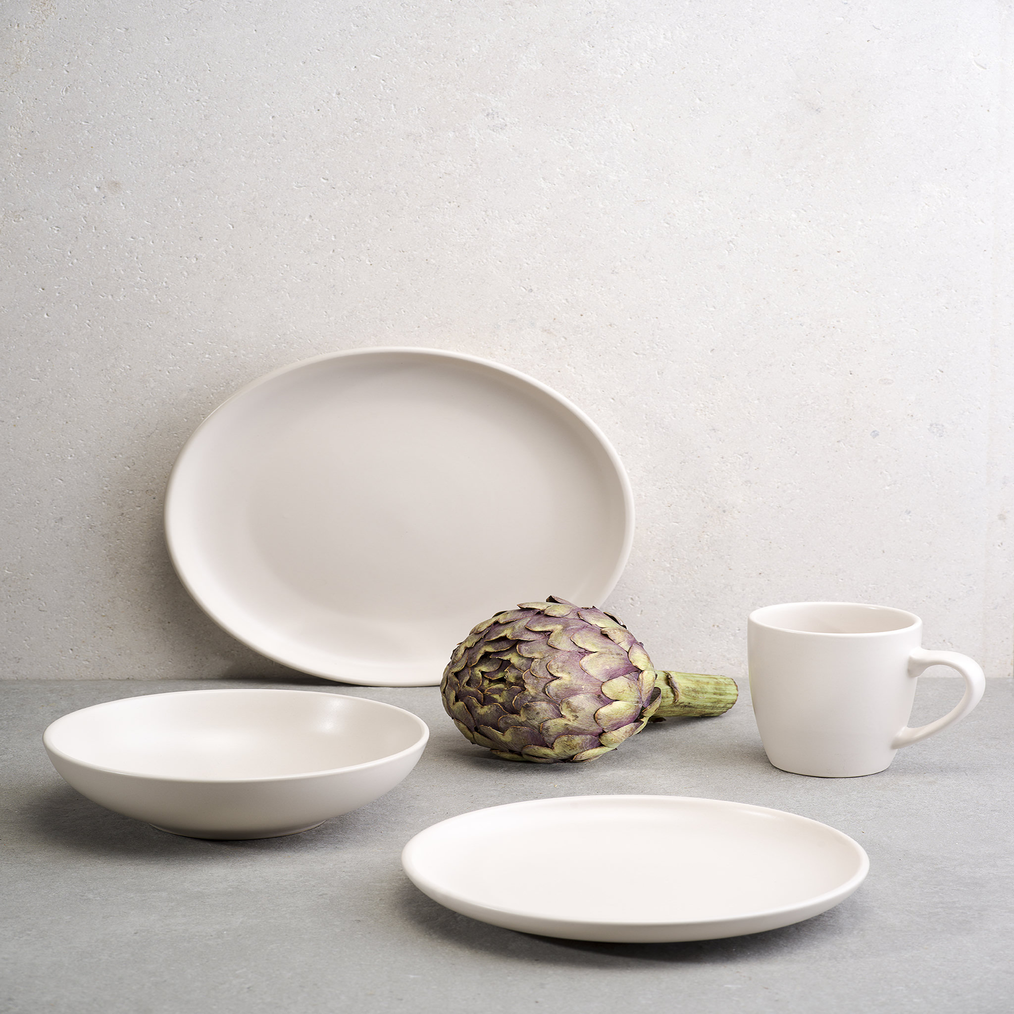 Voir la diapositive 1 : Service d'assiettes de 18 pièces grès VIVIA CREAM